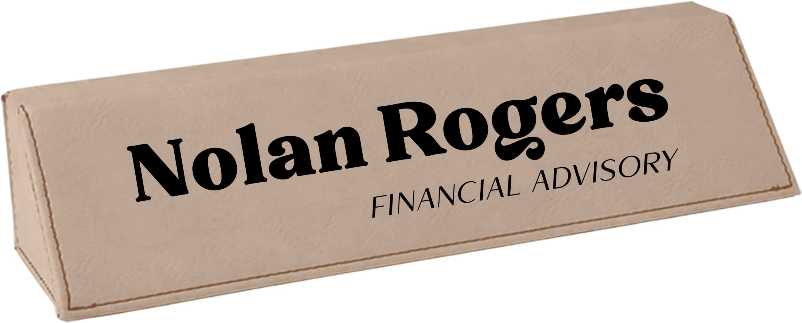 Personalized Office Desk Name Plate - Custom Engraved Leatherette Desk Wedge in Light Brown | Perfect Gift for Coworkers, Teachers & Graduates | Professional Office Decor & Workspace Organization Accessory