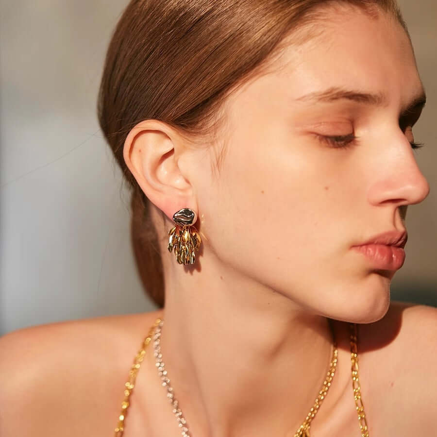 Gold and Silver 2-Way Leaf Fringe Drop Earrings Set | Elegant Dangle Earrings for Women | Perfect for Parties, Weddings & Date Nights