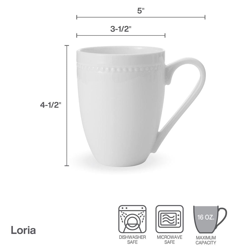 Loria Set of 4 Coffee Mugs with Handle - Ceramic Tea Cups for Home, Office & Gifts - Dishwasher & Microwave Safe (14oz) - Perfect for Coffee, Tea, Hot Chocolate & Soups