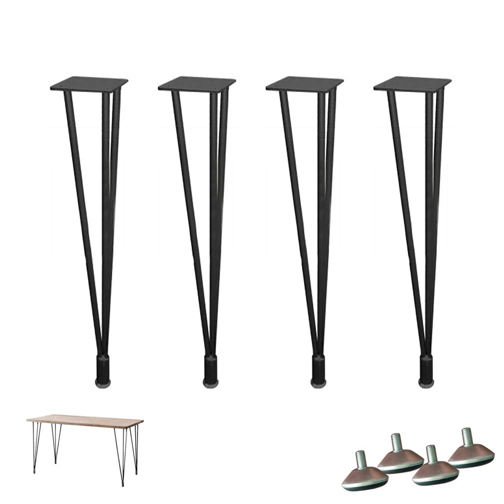 Adjustable Metal Hairpin Table Legs - Set of 4 (70cm/27.6in, Black) | DIY Furniture Legs with 3 Rods & Accessories | 0-10mm Height Adjustment | Perfect for Coffee Tables, Desks, Dining Tables & Bathroom Cabinets | Modern Home & Office Decor Solution