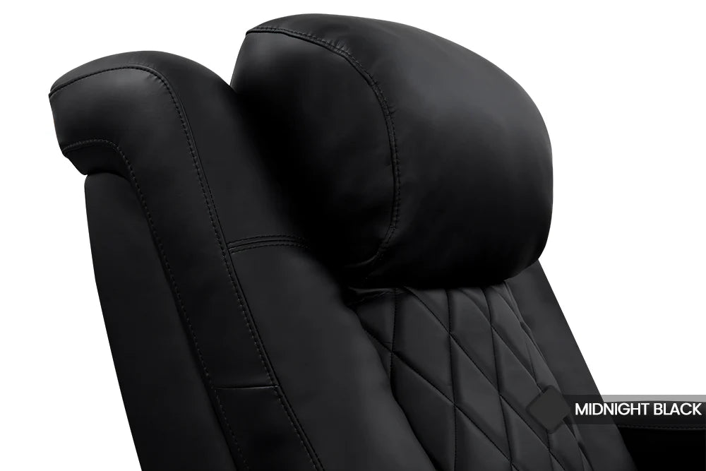 2025 New Tuscany Heat & Massage Leather Home Theater Seating - 5-Seat Loveseat Left Chaise in Midnight Black | Luxury Home Cinema Furniture for Movie Nights & Entertainment Rooms