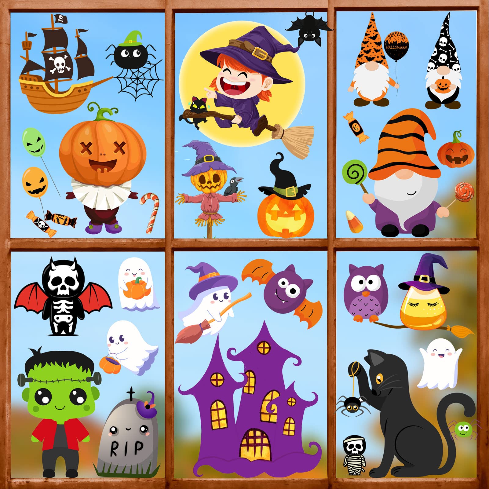 110 Pcs Halloween Window Clings - Cute Halloween Window Stickers for Kids - Halloween Window Decals for Glass Windows - Halloween Window Decorations, Window Decor for Party Home Classroom - Perfect for Halloween Party, School Events, Home Decor & Classroom Activities