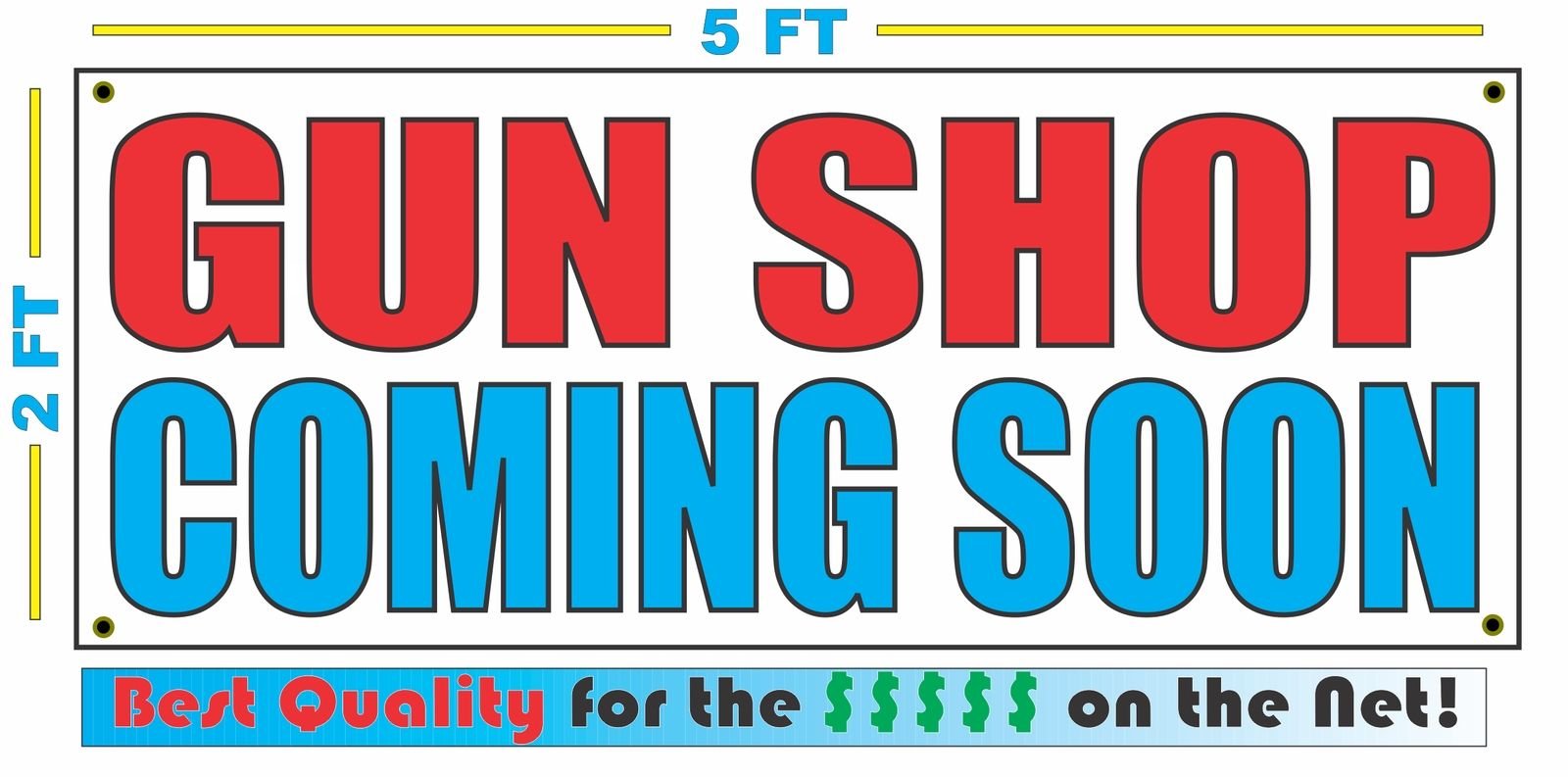 Gun Shop Coming Soon 2x5 Feet Outdoor Banner Sign - Perfect for Storefronts, Grand Openings, and Business Promotions