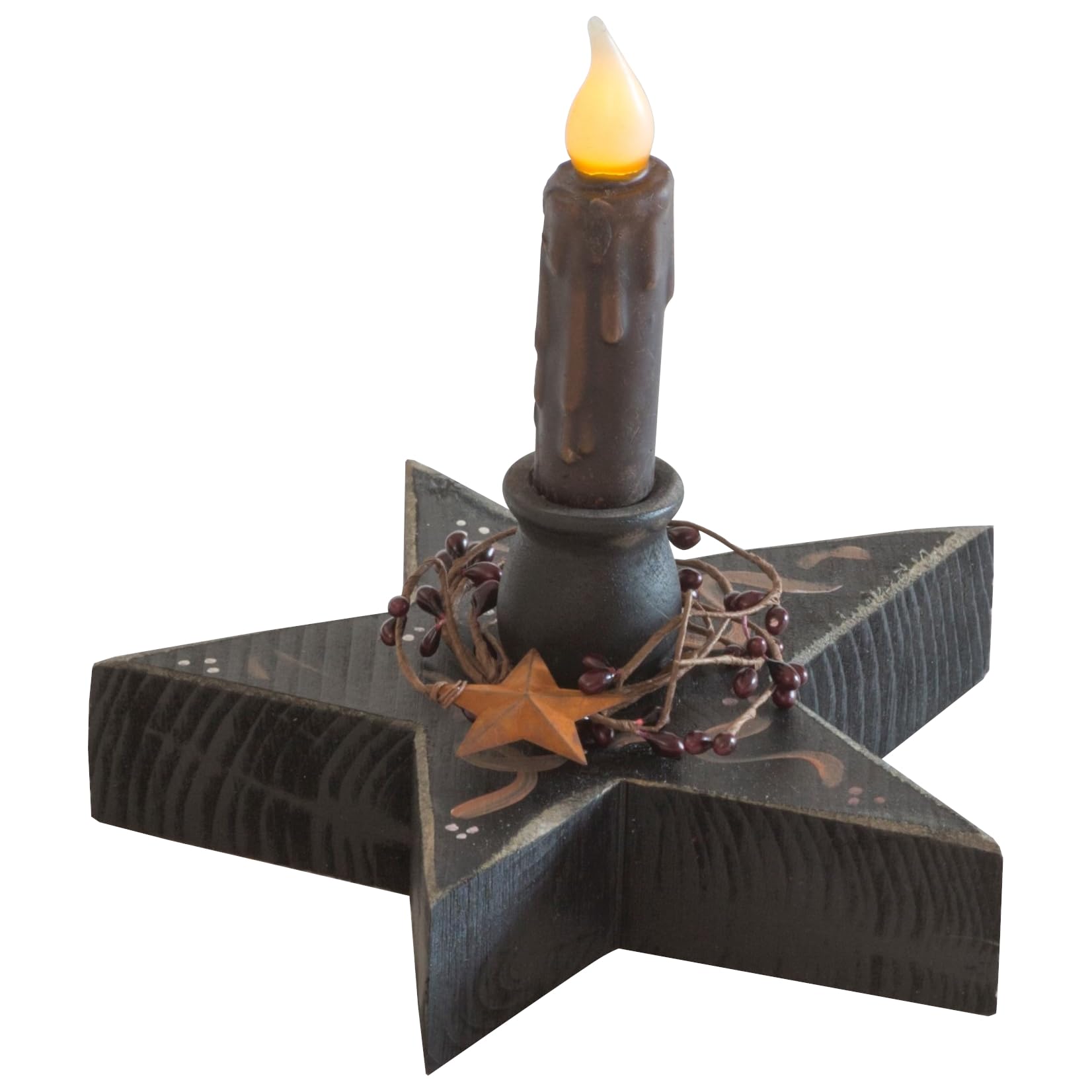 Farmhouse Star Candle Holder with Flameless LED Candle - Rustic Black Metal Decor for Christmas, Wedding, Home & Table Centerpiece - Perfect for Holiday, Mantel, and Fireplace Decorations
