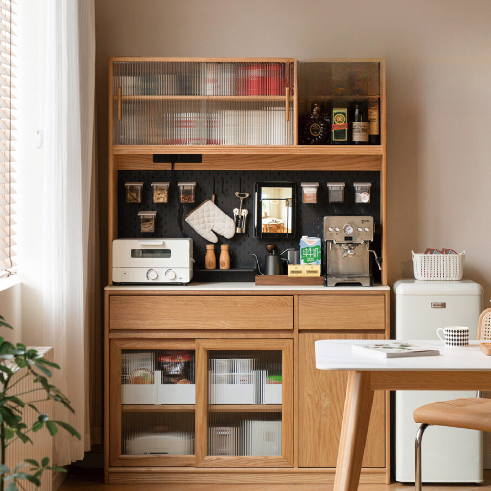 Solid Oak Wood Rock Board Modern Sideboard - Stylish Storage Cabinet for Living Room, Dining Room, or Entryway