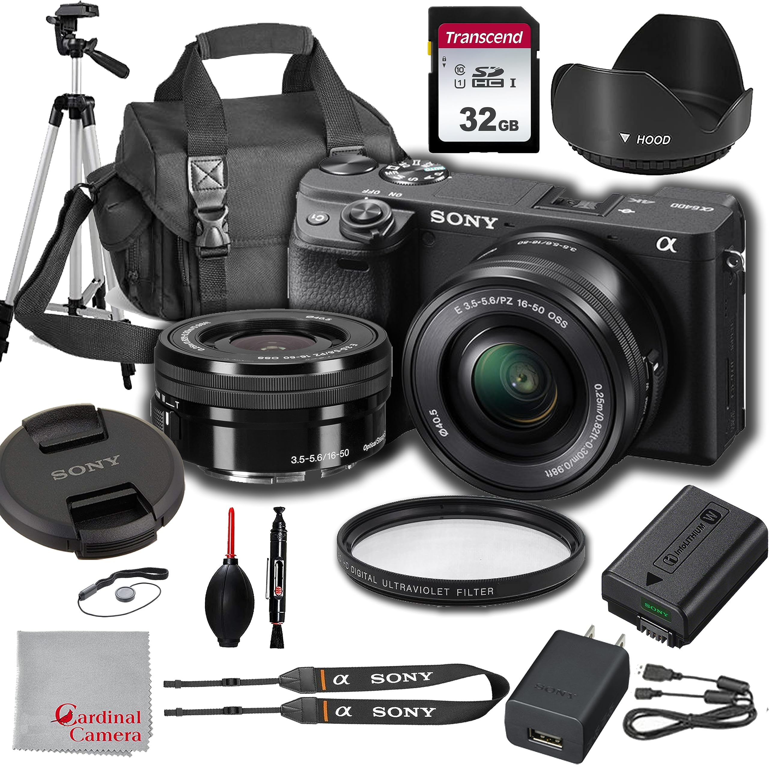 Sony Alpha a6400 Mirrorless Digital Camera with 16-50mm Lens Kit - 32GB Memory Card, Tripod, Case & 18pc Bundle for Vlogging, Travel & Professional Photography
