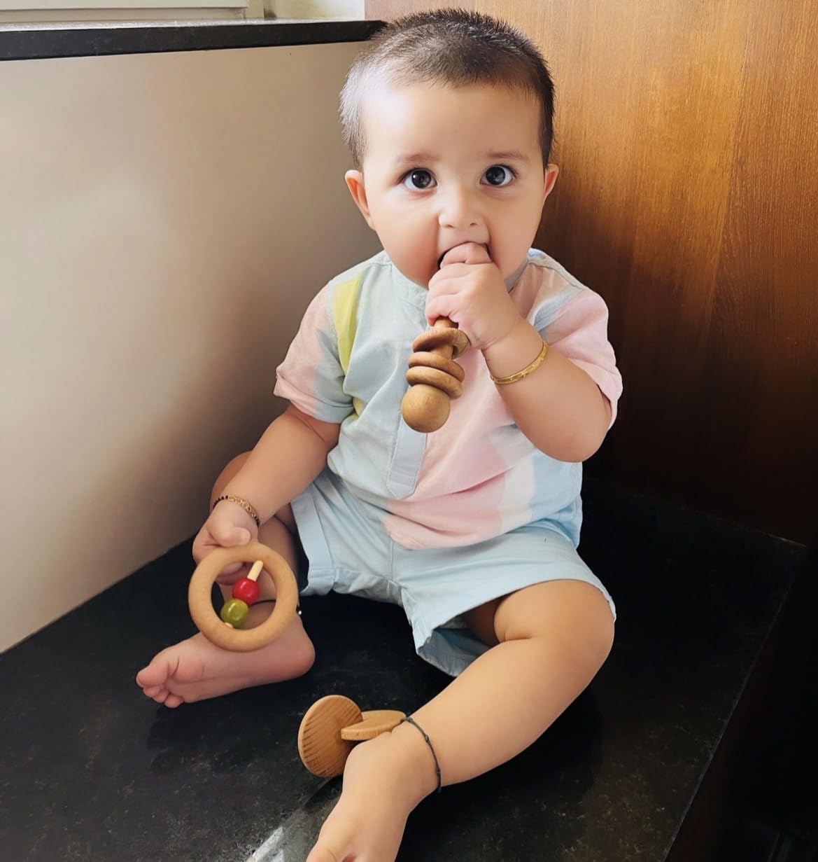Organic Neem Wood Teething Rings for Babies 6-12 Months | BPA-Free Star & Pear Shaped Teether Toy | Natural Wooden Chew Toy for Infants & Toddlers | Safe Chemical-Free Baby Teether for Soothing Sore Gums - Perfect for Home, Travel & Daycare Use