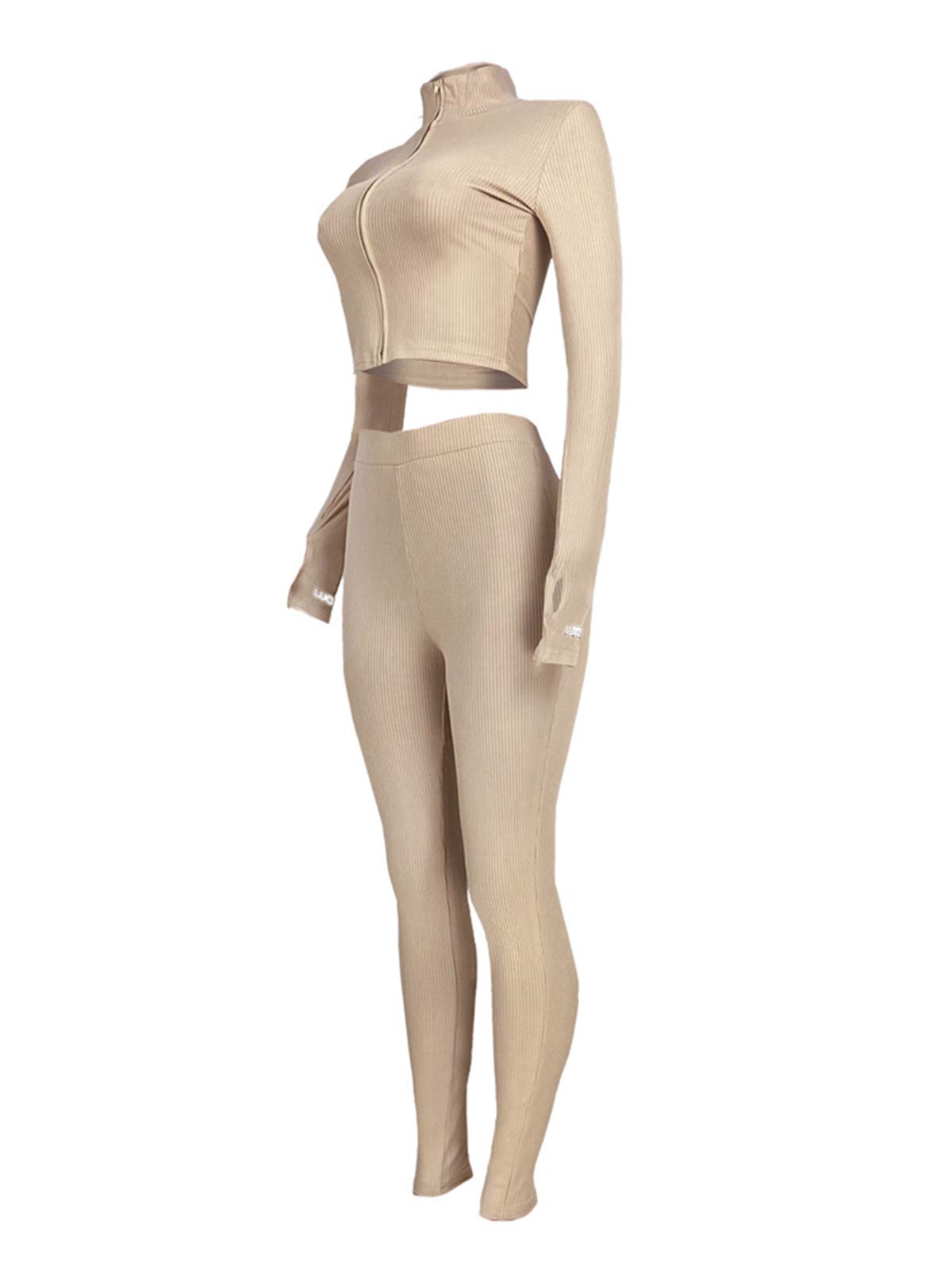 ALLUMK Women's Knit 2-Piece Outfit - High Neck Zipper Crop Top & Bodycon Pants Set, Casual Tracksuit for Gym, Yoga, Running & Streetwear Fashion