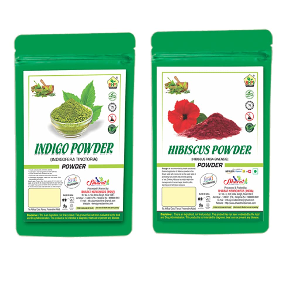 Organic Indigo Hibiscus Powder for Hair Color & Growth - 200g (2 x 100g) | Natural Hair Dye & Scalp Treatment | DIY Herbal Hair Care for Gray Coverage & Healthy Locks | Perfect for Home Hair Coloring & Ayurvedic Beauty Routines