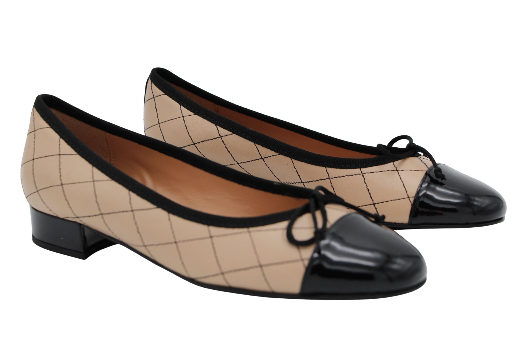 Fabucci Camel and Black Quilted Ballet Flats for Women - Comfortable Loafers for Work, Travel & Casual Outfits