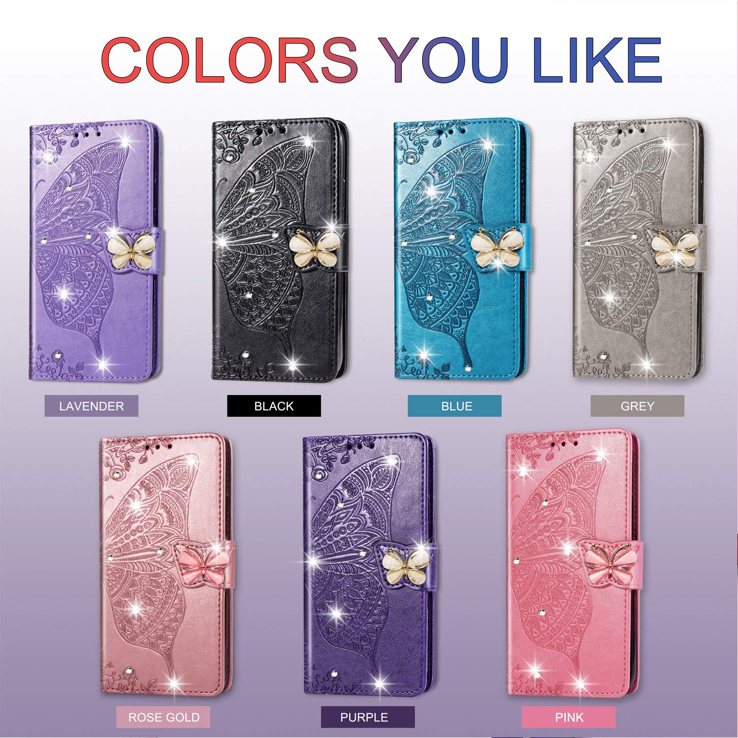 Elegant Floral Butterfly PU Leather Wallet Case for Samsung Galaxy Note 20 - Rhinestone Black Folio Cover with Card Slots | Perfect Gift for Women & Girls | Stylish Protection for Daily Use & Special Occasions