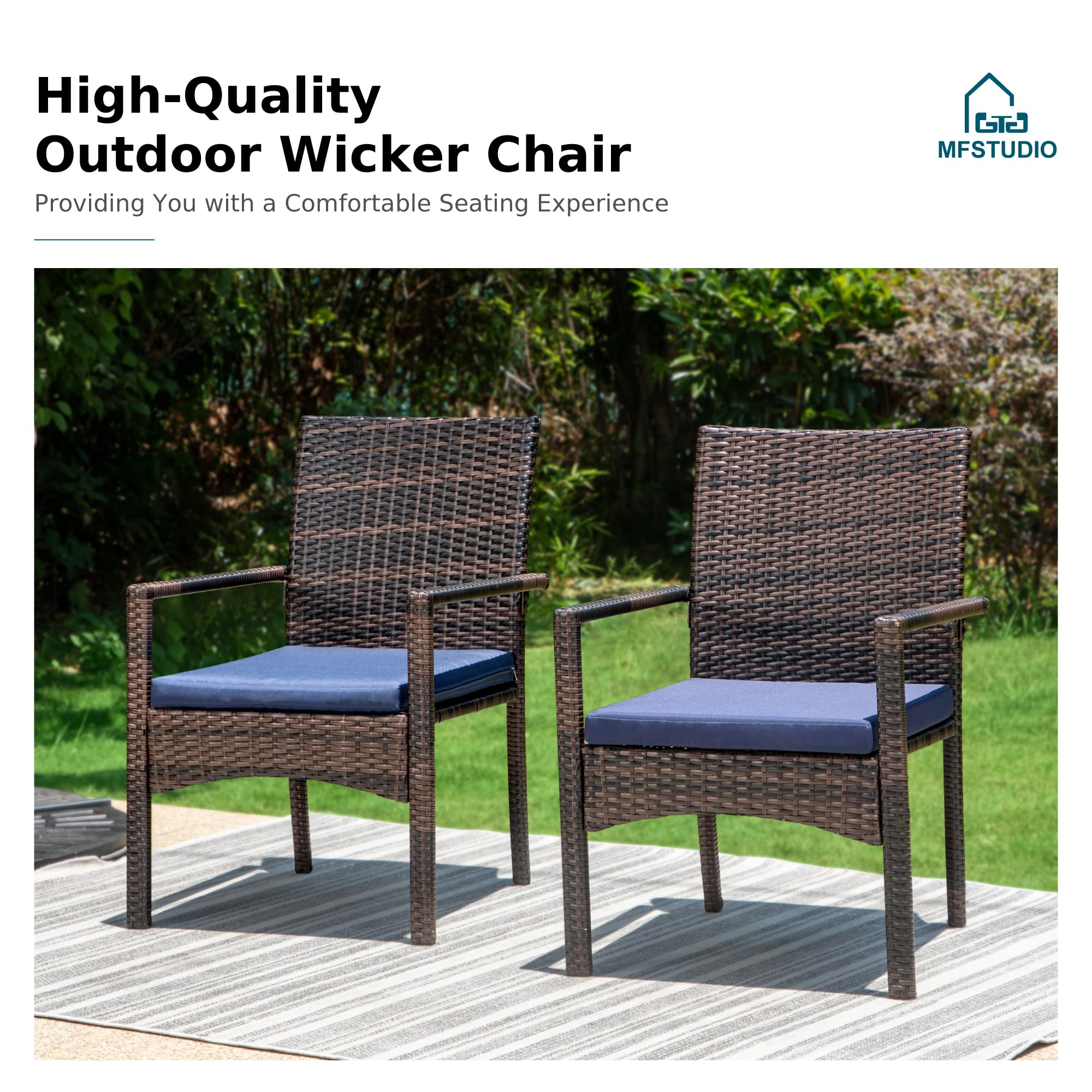 MFSTUDIO 6-Piece Brown Woven Wicker Patio Dining Set - Oversized Outdoor Rattan Chairs with Wide Seats, Armrests & Cushions (330lb Capacity) - Perfect for Backyard, Garden, Poolside & Outdoor Entertaining