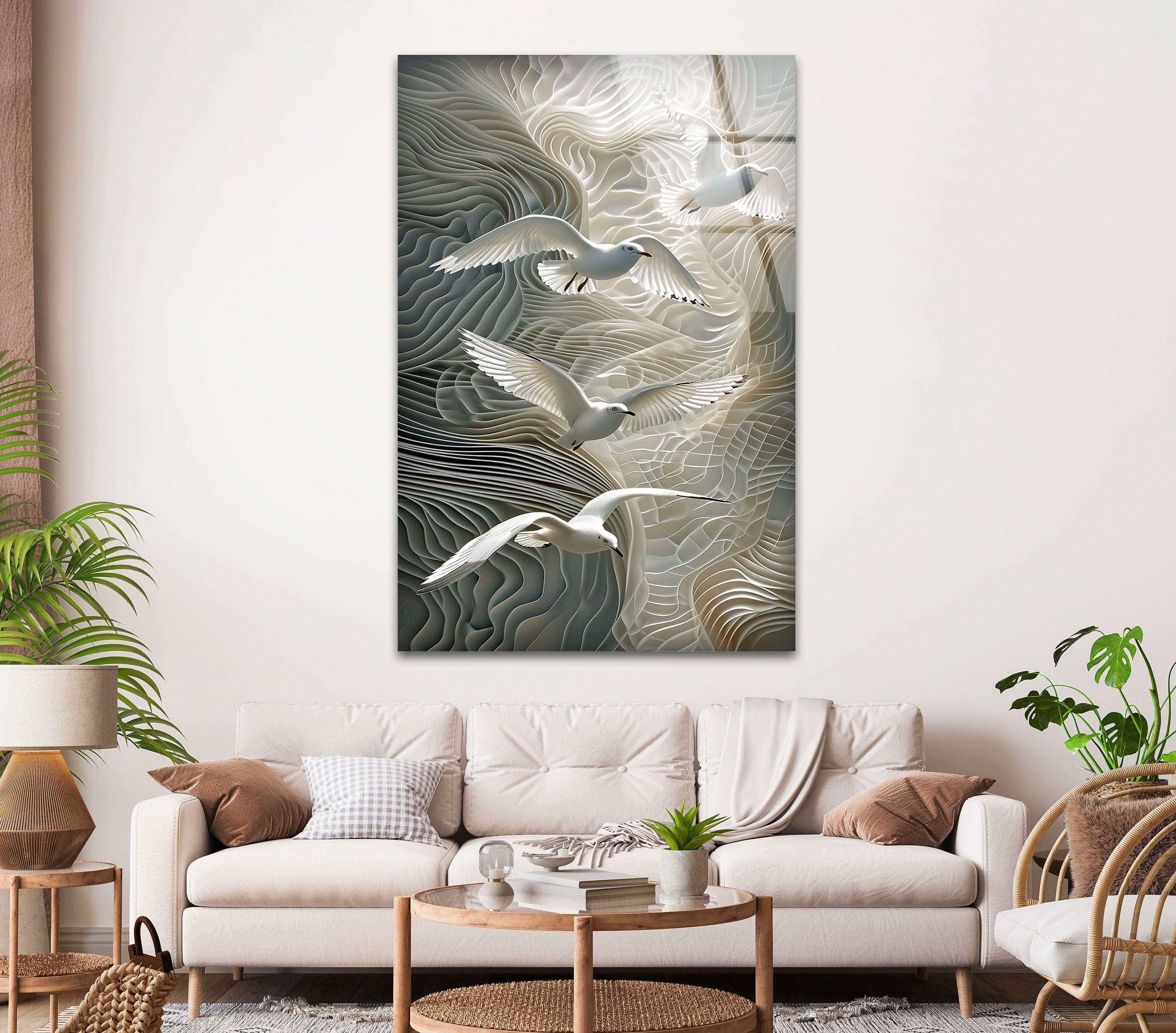 Birds Flying on Wall Glass Wall Art - Elegant 3D Decorative Sticker for Living Room, Bedroom & Office - Perfect Home Decor Gift Idea