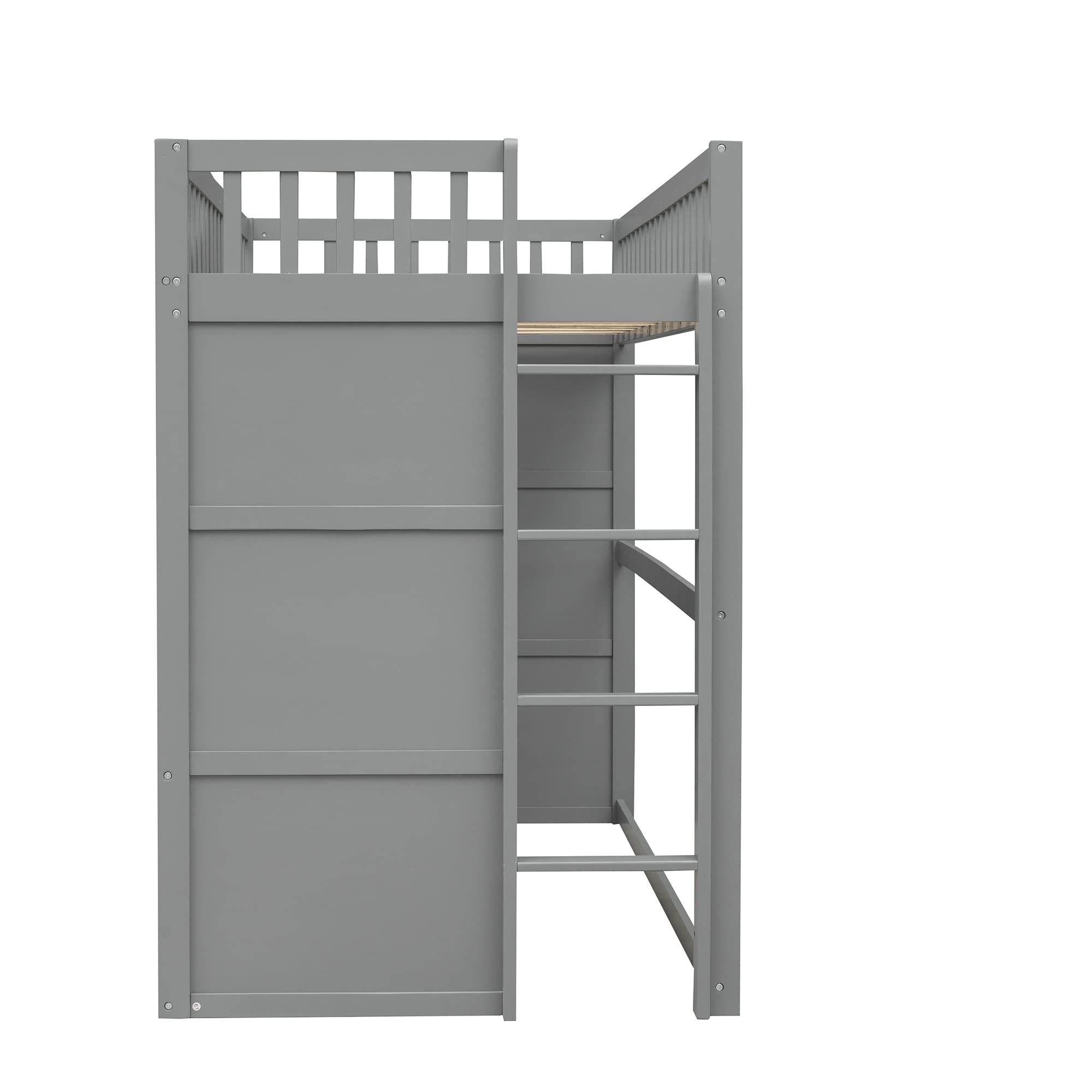 MERITLINE Twin Size Wooden Loft Bed for Kids & Teens - Sturdy High Loft Bed Frame with Side Ladder, 51.6