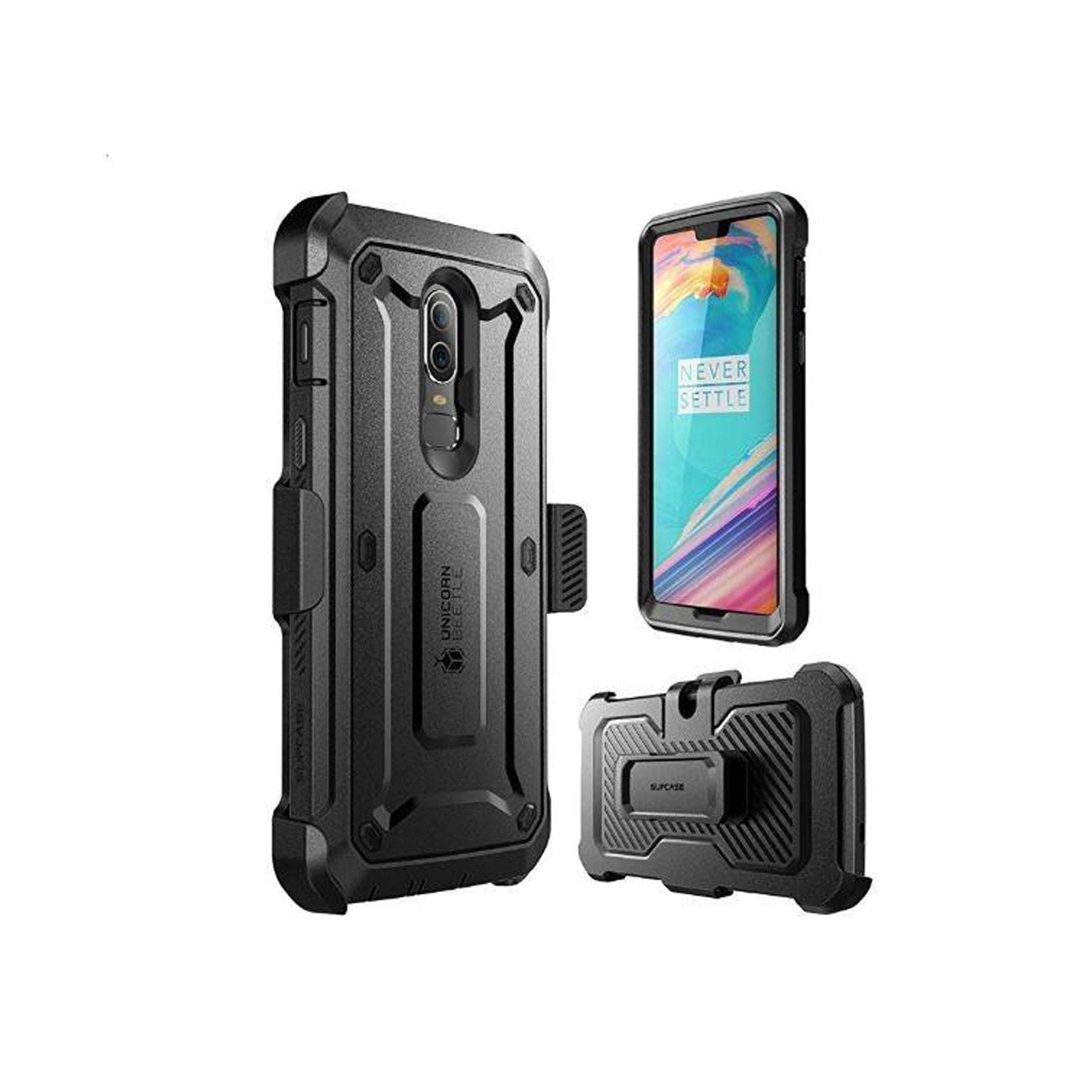OnePlus 6 Unicorn Beetle Pro Rugged Holster Case - Heavy Duty Protective Cover with Built-in Screen Protector & Kickstand (Black) - Perfect for Outdoor, Work, and Extreme Sports Protection