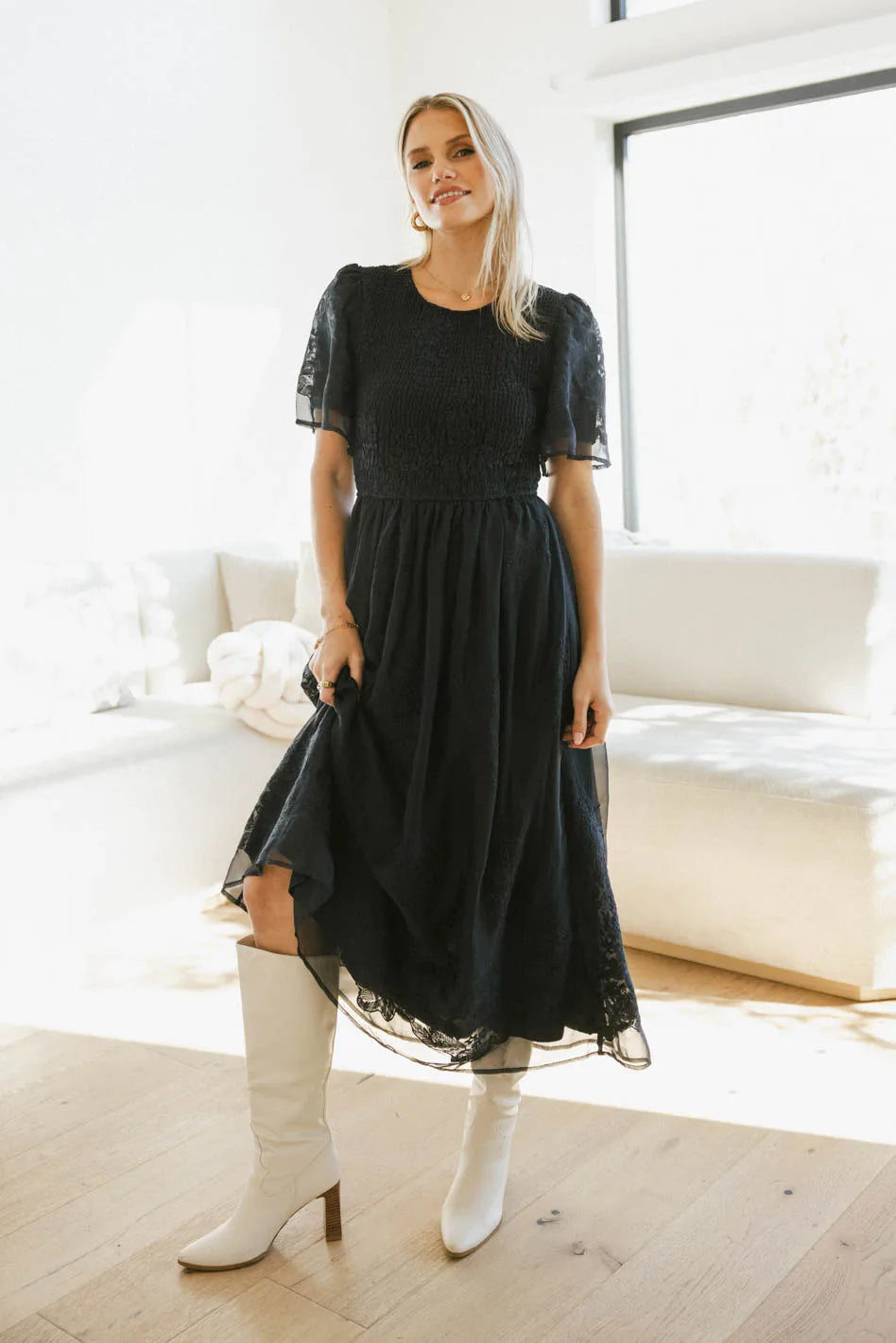 Alora Navy Blue Embroidered Floral Dress for Women - Elegant Summer Casual & Party Wear - Perfect for Weddings, Dates, and Special Occasions