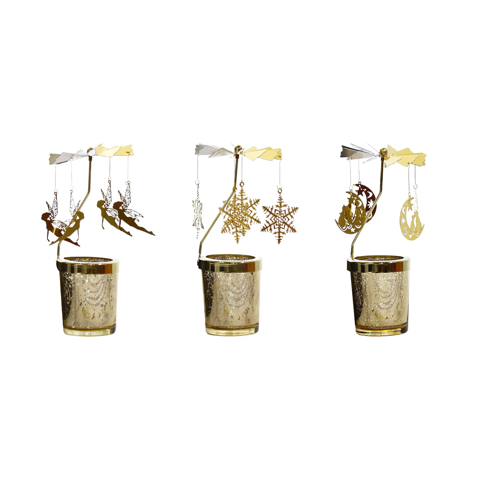 Mokylor 3-Piece Rotary Candle Holder Set - Hollow Metal Windproof Scented Candle Cup with Romantic Spinning Design for Wedding, Christmas, Home Decor | Perfect for Table Centerpieces, Romantic Dinners & Holiday Ambiance
