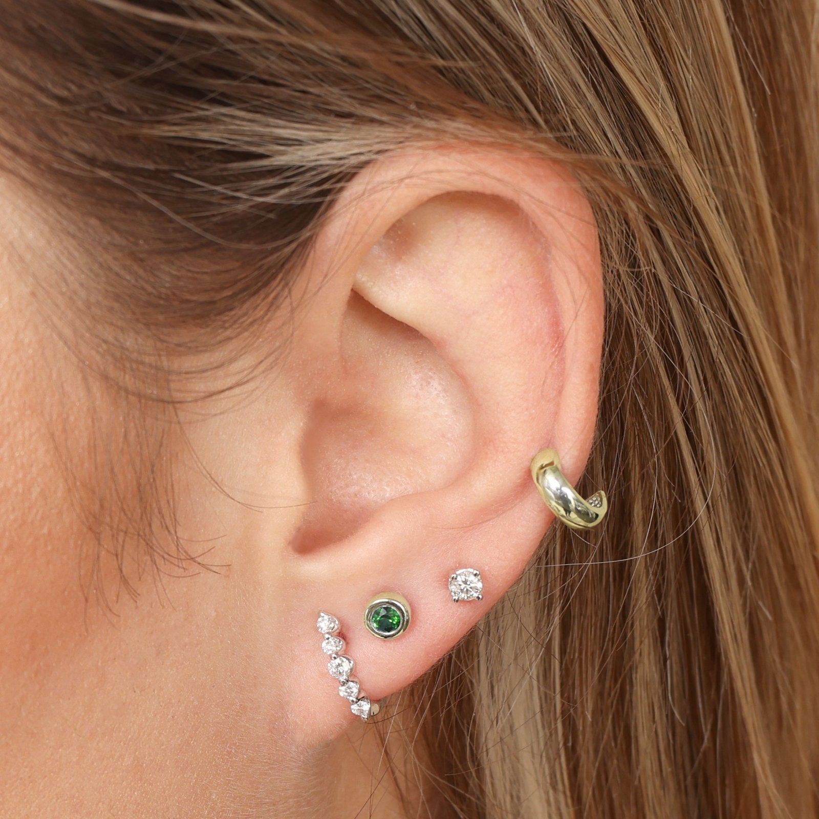 14K Solid Yellow Gold Bezel Set Emerald Threaded Earrings | Elegant Dangle Jewelry for Weddings, Parties & Special Occasions