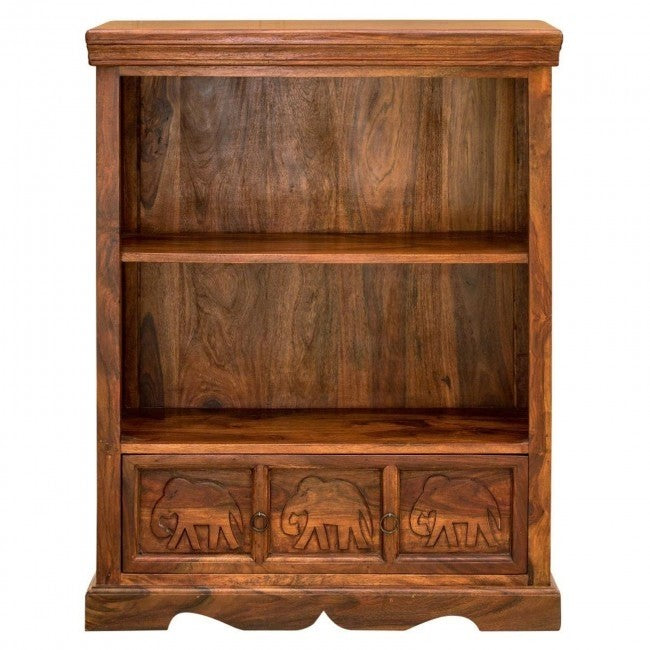 Handcrafted Elephant Design Indian Solid Wood Bookshelf - Vintage Home Decor for Living Room, Bedroom & Office