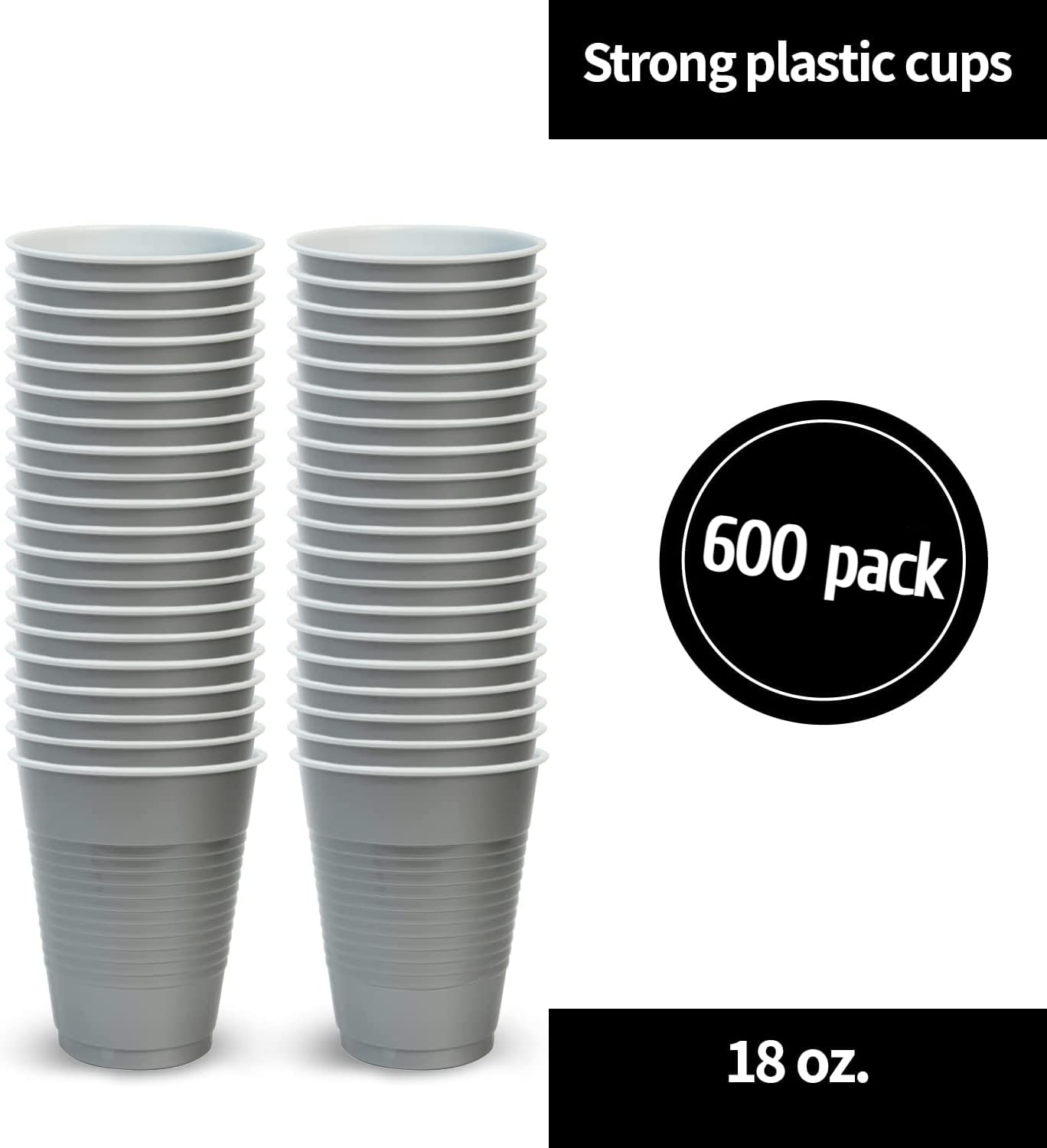 Hanna K Signature 600 Disposable Plastic Party Cups, 18oz Silver - Bulk Pack for Weddings, BBQs, Picnics & Outdoor Events
