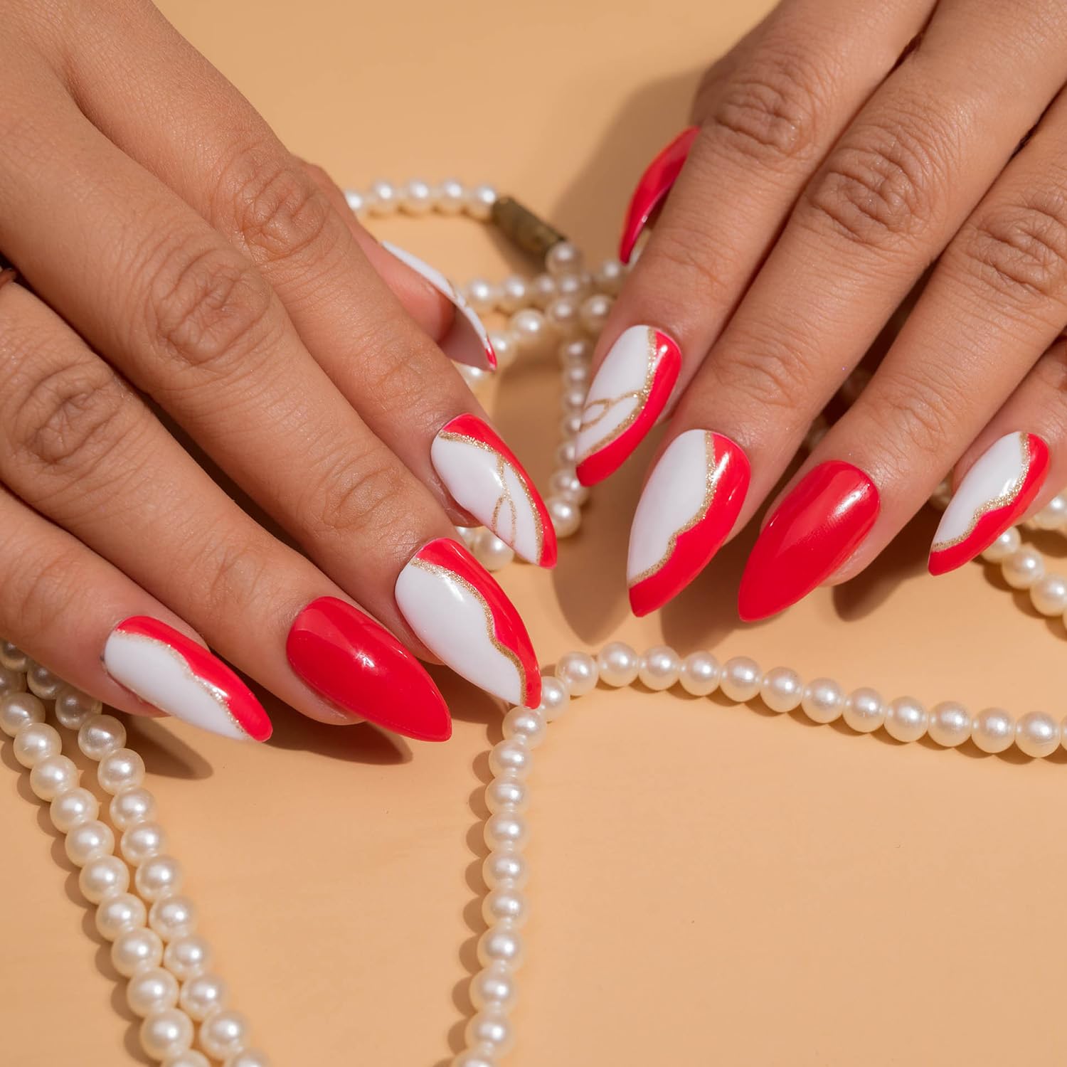 Premium Fake Press-On Nails - Christmas Red Set of 20 | Reusable Full Coverage Artificial Nails with UV Gel Polish | Easy to Apply & Time-Saving | Perfect for Holidays, Parties, Weddings & Everyday Wear | Stick-On Nail Extensions for Both Hands