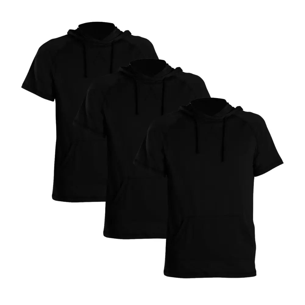 3 Pack Men's Performance Short Sleeve Hoodie - Moisture Wicking Athletic Shirts for Gym, Running & Outdoor Activities