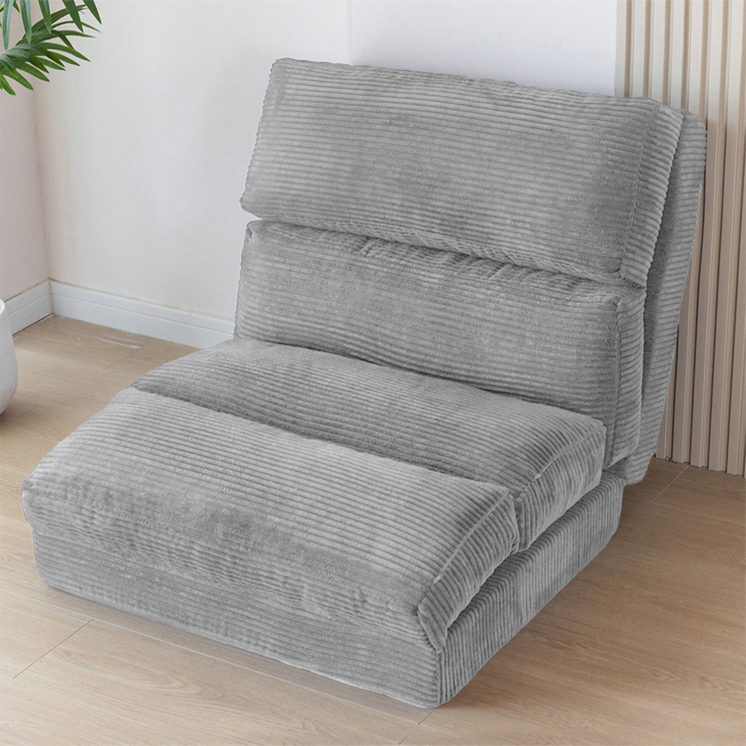 MAXYOYO Folding Sofa Bed - Corduroy Convertible Floor Mattress for Small Spaces, Light Gray | Perfect for Guest Rooms, Apartments & Studio Living