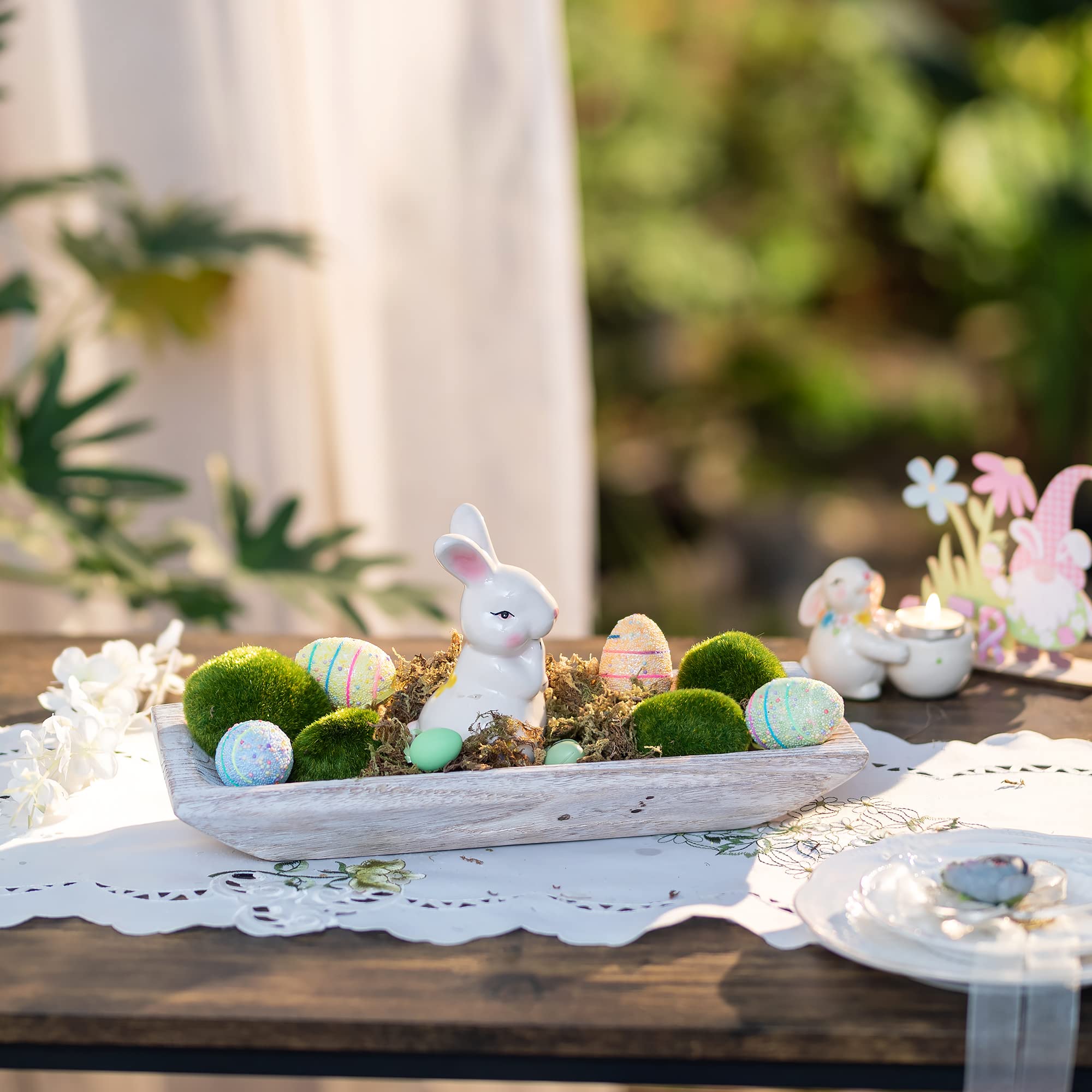 Hanobe Decorative Wood Dough Bowl - Long Natural Wooden Centerpiece for Dining Table, Rustic Candle Holder & Fruit Display Tray | Handcrafted Unfinished Trough for Kitchen, Farmhouse Decor | Perfect for Holiday Centerpieces, Wedding Decor & Cozy Home Styling