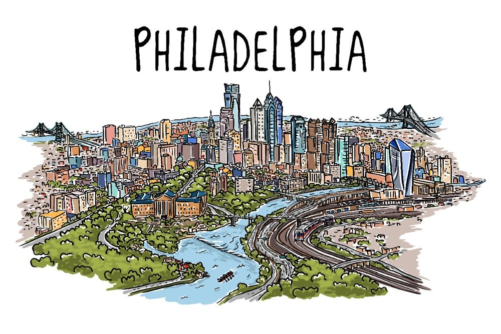 Lantern Press Philadelphia Pennsylvania Line Drawing - 12x18 Wall Art Poster for Home & Office Decor - Perfect for Living Room, Bedroom, or Gift