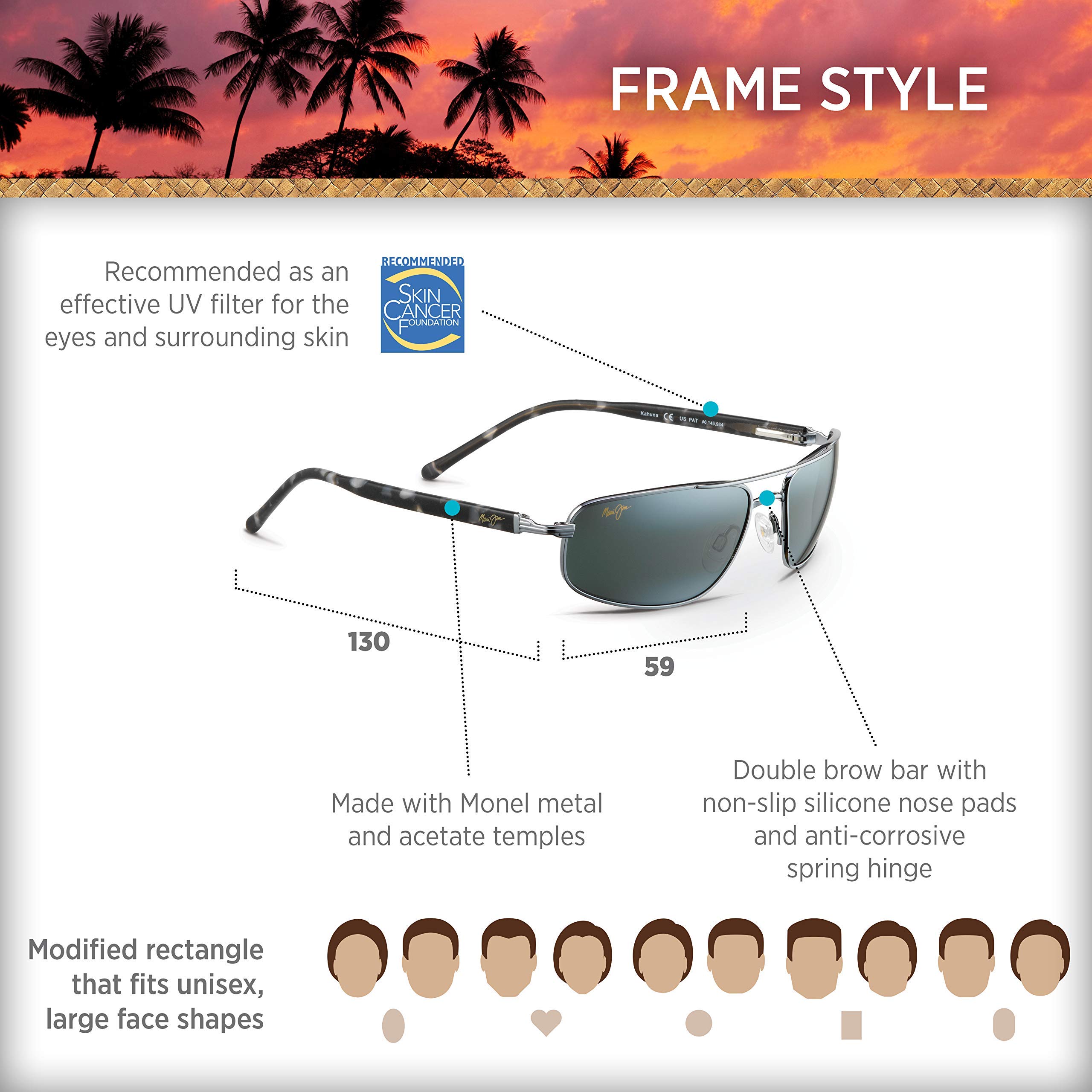 Maui Jim Kahuna Polarized Rectangular Sunglasses for Men - UV Protection, Lightweight & Stylish - Perfect for Driving, Beach & Outdoor Activities