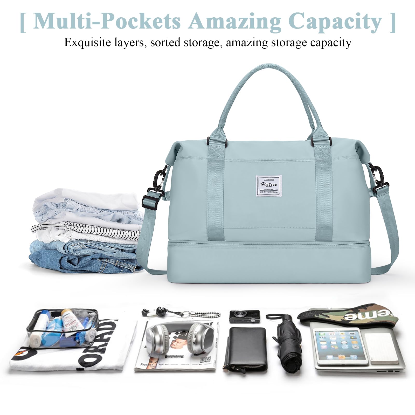 Stylish Travel Duffel Bag with Separate Shoes Compartment - Women's Weekender Overnight Bag for Gym, Work & Airplane Carry-On | Perfect for Business Trips, Weekend Getaways & Fitness Travel
