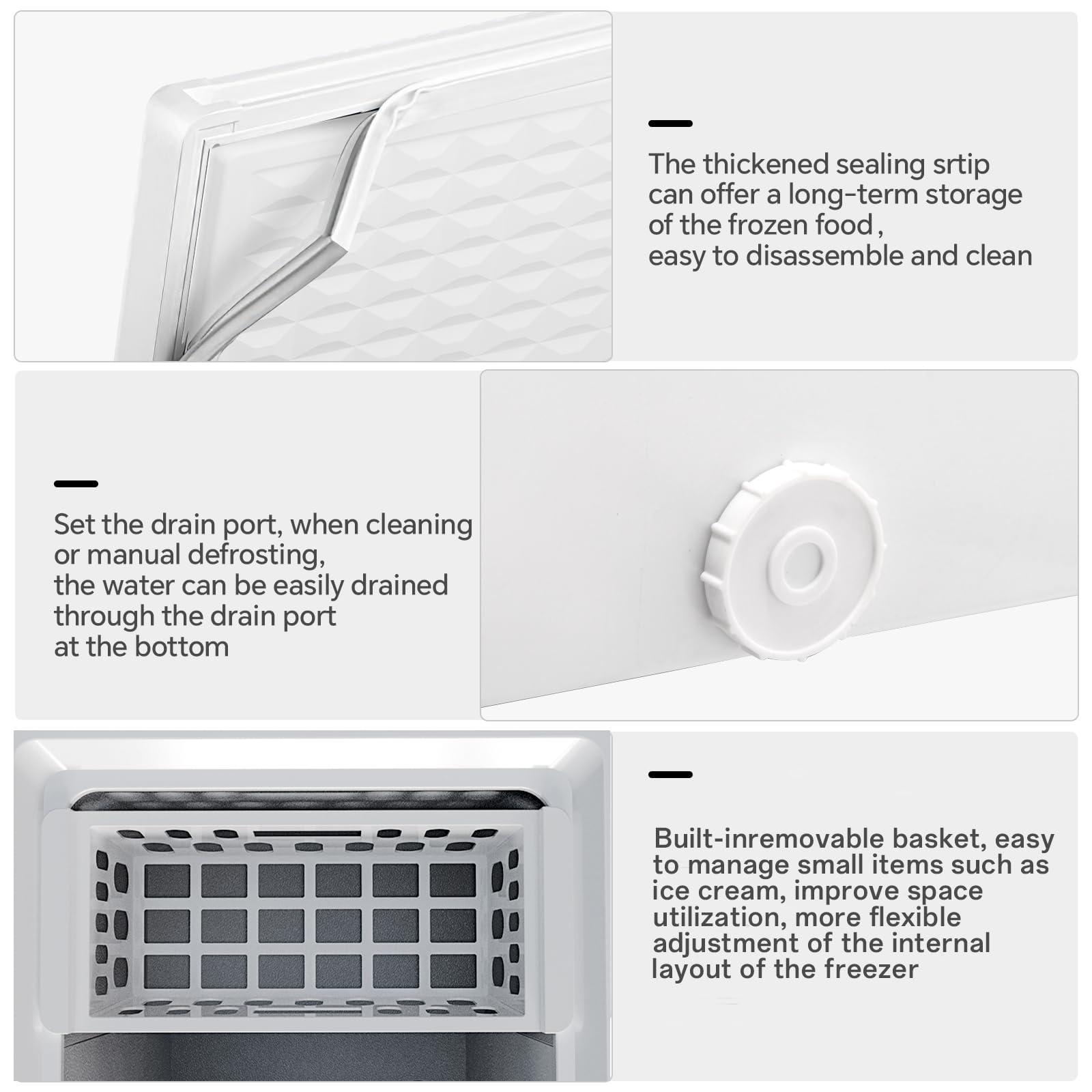 Kismile 7.0 Cubic Feet Energy Efficient Chest Freezer with 3 Removable Baskets - Adjustable Temperature Control, Top Open Door Design - Perfect for Home Kitchen, Office, Bar, Garage or Basement Storage (7.0 Cu.Ft, White) - Ideal for Frozen Food, Ice Cream, Meat & Bulk Grocery Storage
