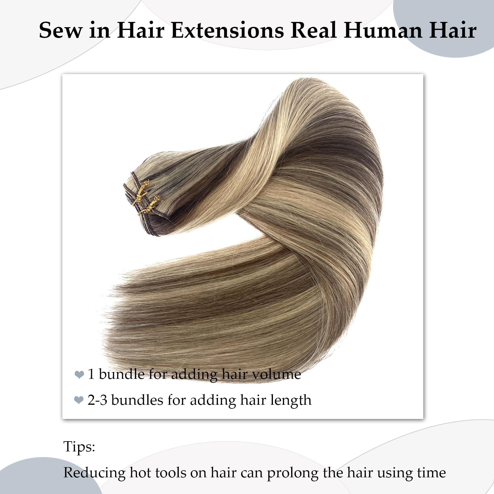 22 Inch 120G Ash Blonde Balayage Human Hair Extensions - Sew in Weft Hair for Women | Hand-Tied Real Human Hair Extensions with Highlights | Perfect for Weddings, Parties & Daily Styling