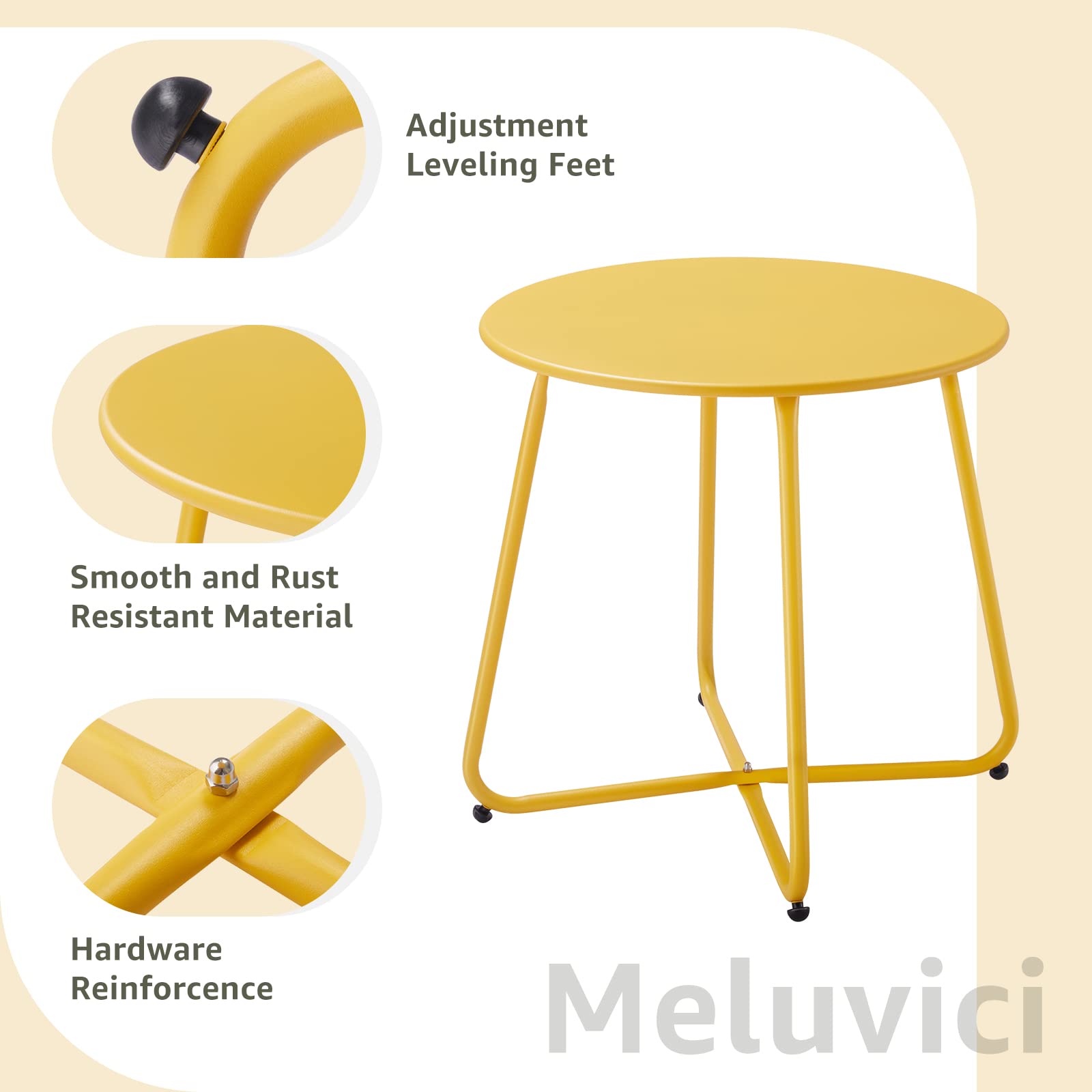 **Waterproof Round Metal Side Table - Small Outdoor & Indoor End Table, Weather Resistant Steel Patio Table for Garden, Balcony, Yard (Yellow) - Perfect for Coffee, Books & Drinks**