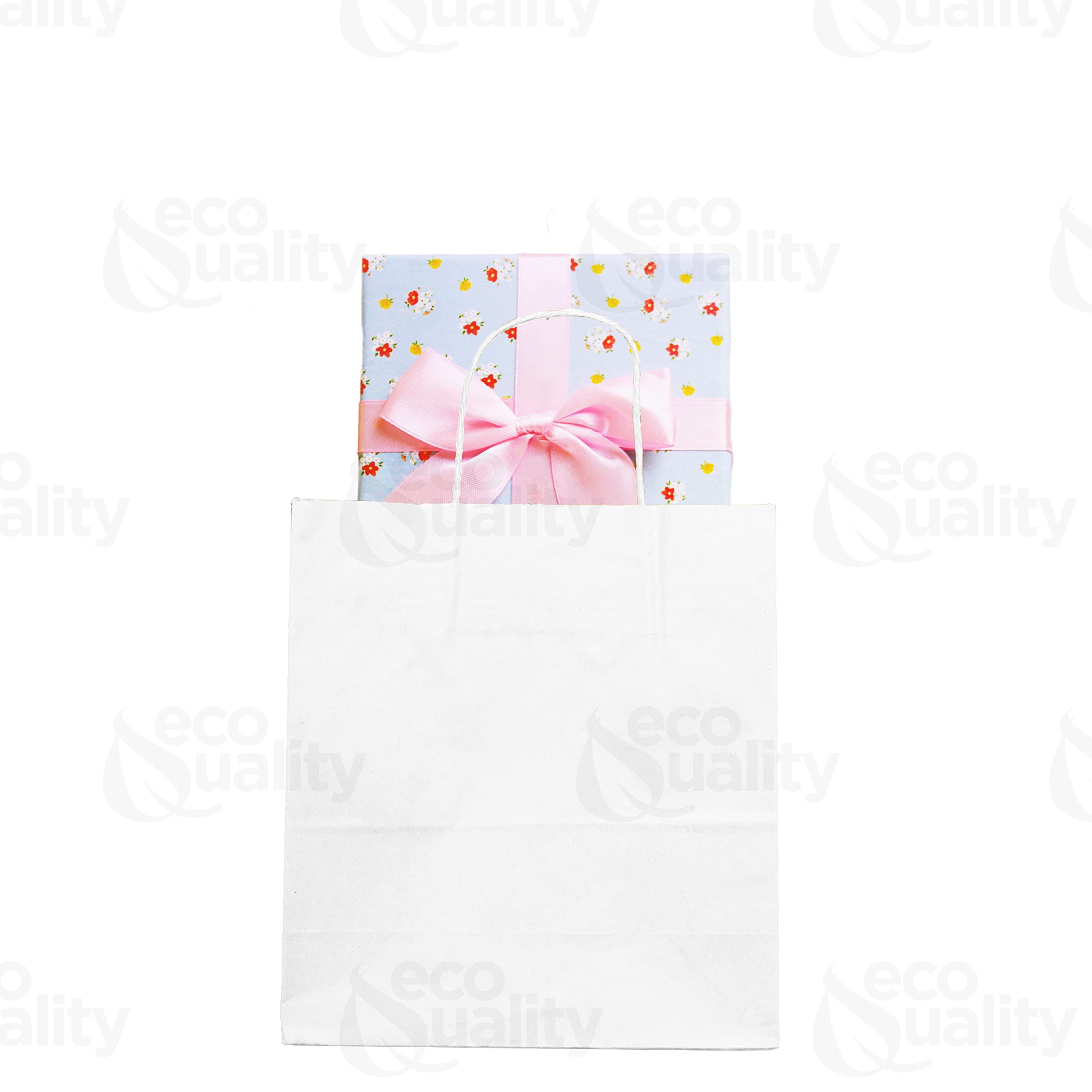 EcoQuality 50-Pack Medium White Kraft Paper Bags with Handles - 10x5x15 Inches - Reusable & Durable Shopping, Gift, Party, Retail, Grocery, Lunch Bags | Eco-Friendly & Strong for Everyday Use, Events, and Sustainable Packaging