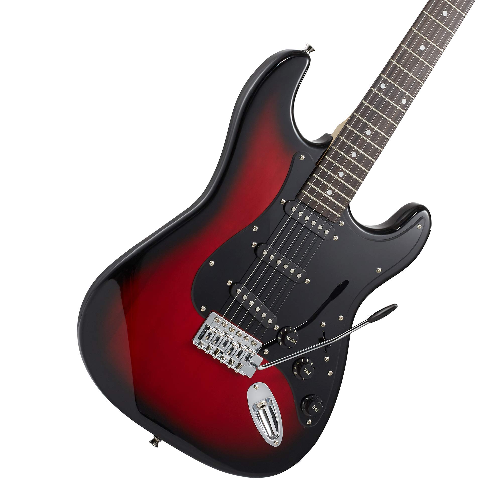 Ashthorpe 39-Inch Full Size Electric Guitar Kit - Red-Black Finish with Padded Gig Bag, Tremolo Bar, Strap, Strings, Cable & Accessories | Perfect for Beginners, Live Performances & Home Practice