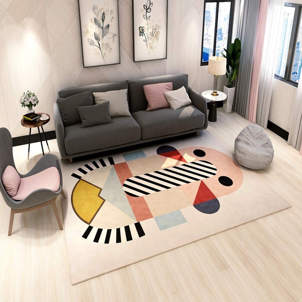 Soft Abstract Art Area Rug - 6.5'x8.2' Fleece Non-Slip Rectangular Carpet for Living Room, Bedroom, Nursery | Modern Nordic Home Decor Indoor/Outdoor Rug for Kids Crawling & Cozy Spaces