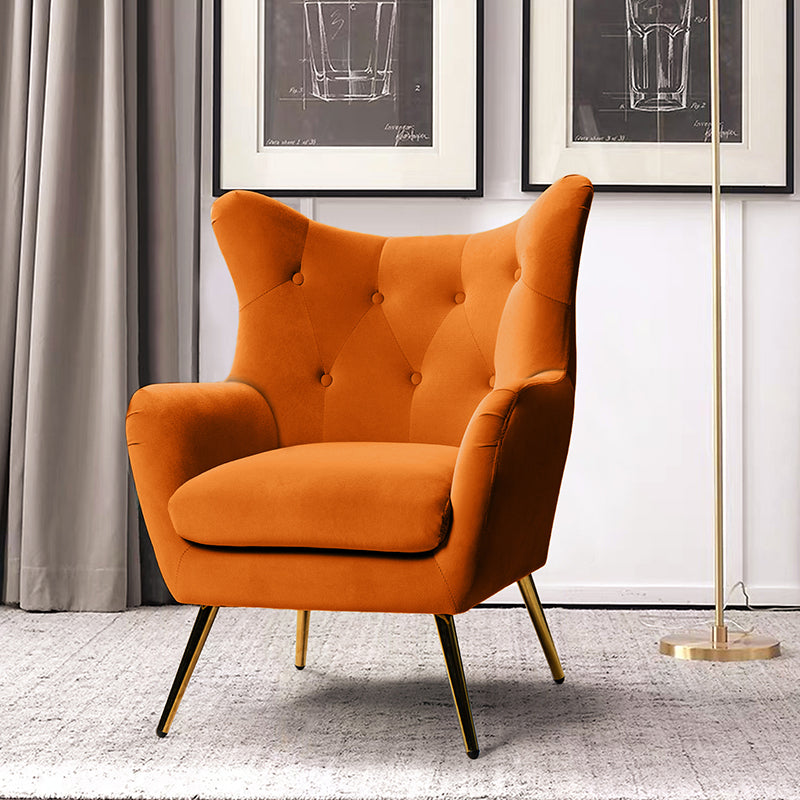 Luxury Isabelle Wingback Velvet Upholstered Armchair - High Back Accent Chair with Sturdy Metal Legs for Living Room, Bedroom & Office Decor