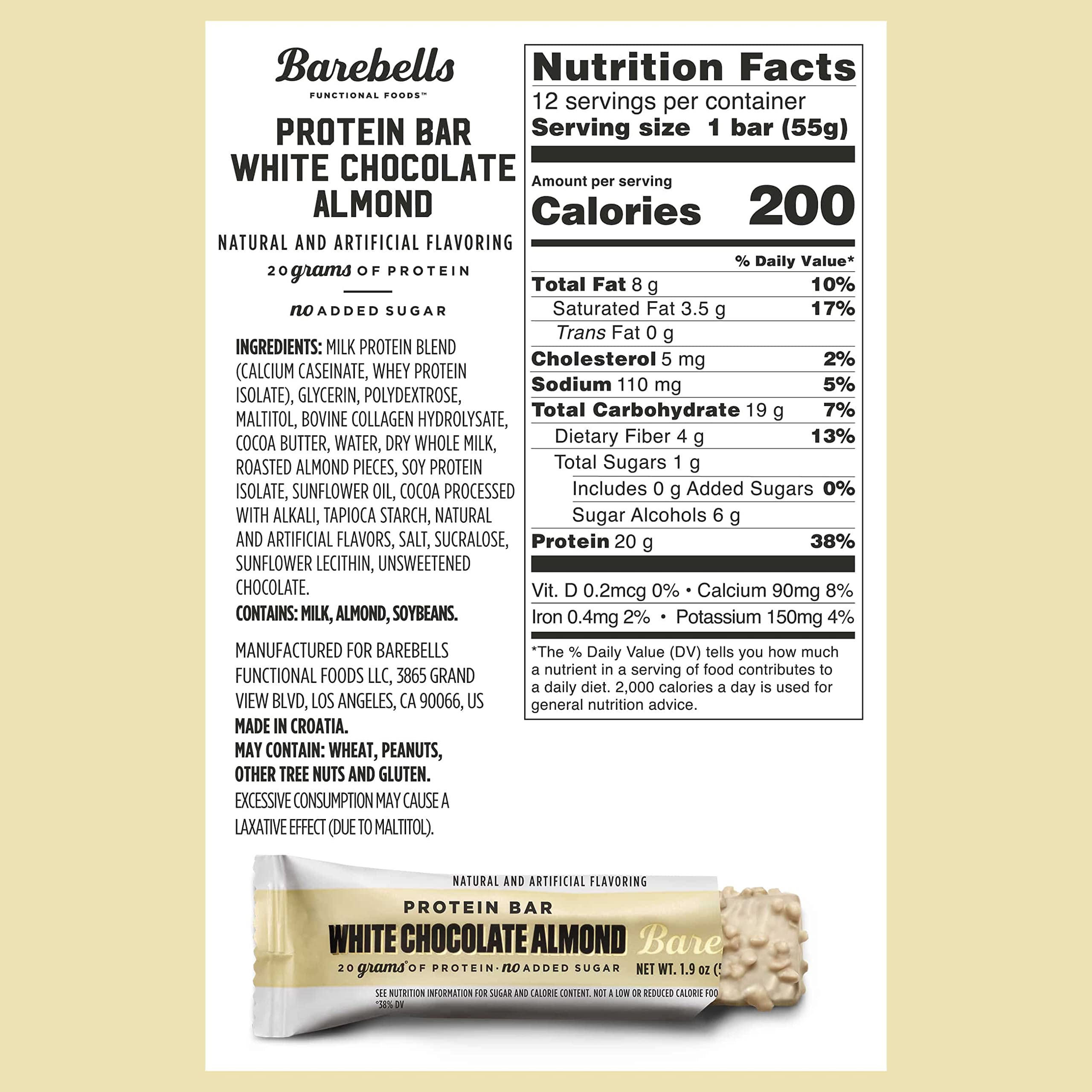 Barebells High Protein Bars - White Chocolate Almond Flavor, 20g Protein, Low Sugar (1g), 12 Count (Pack of 2) | Healthy Snack for Weight Loss, Muscle Recovery & On-the-Go Breakfast | Perfect for Gym, Work, Hiking & Travel