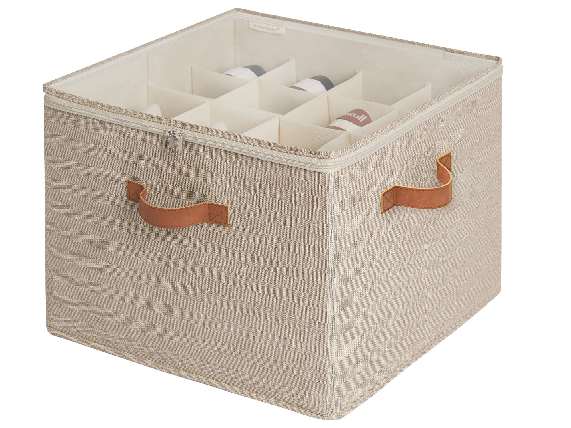 StorageWorks 16-Pair Shoe Organizer for Closet - Adjustable Dividers & Clear Cover - Brown & Beige Shoe Cubby Storage - Perfect for Bedroom, Entryway, or Dorm Organization