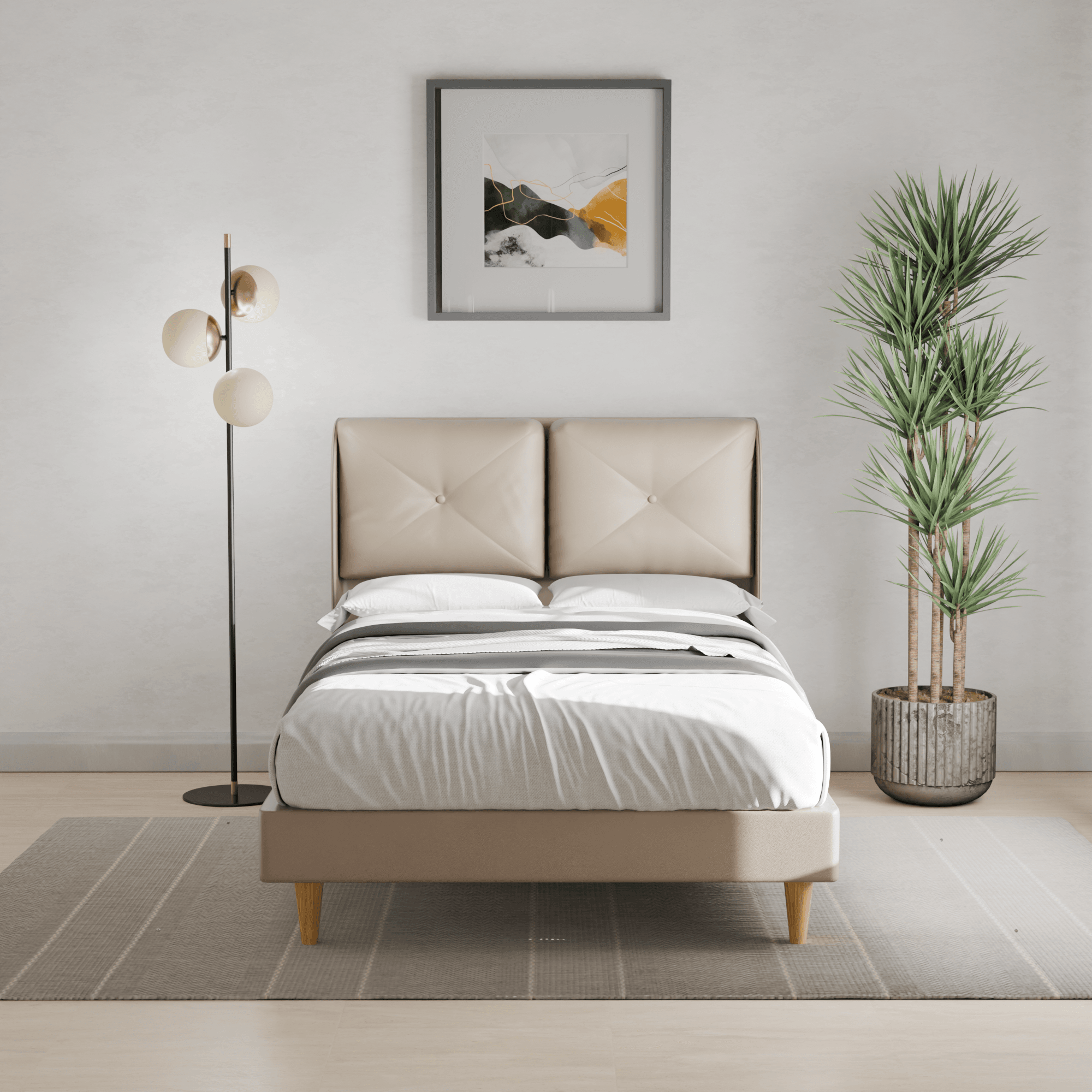 Mohave Faux Leather Upholstered Bed Frame - Queen Size Platform Bed with Wooden Slats Support | Perfect for Modern Bedroom, Guest Room & Master Suite Decor