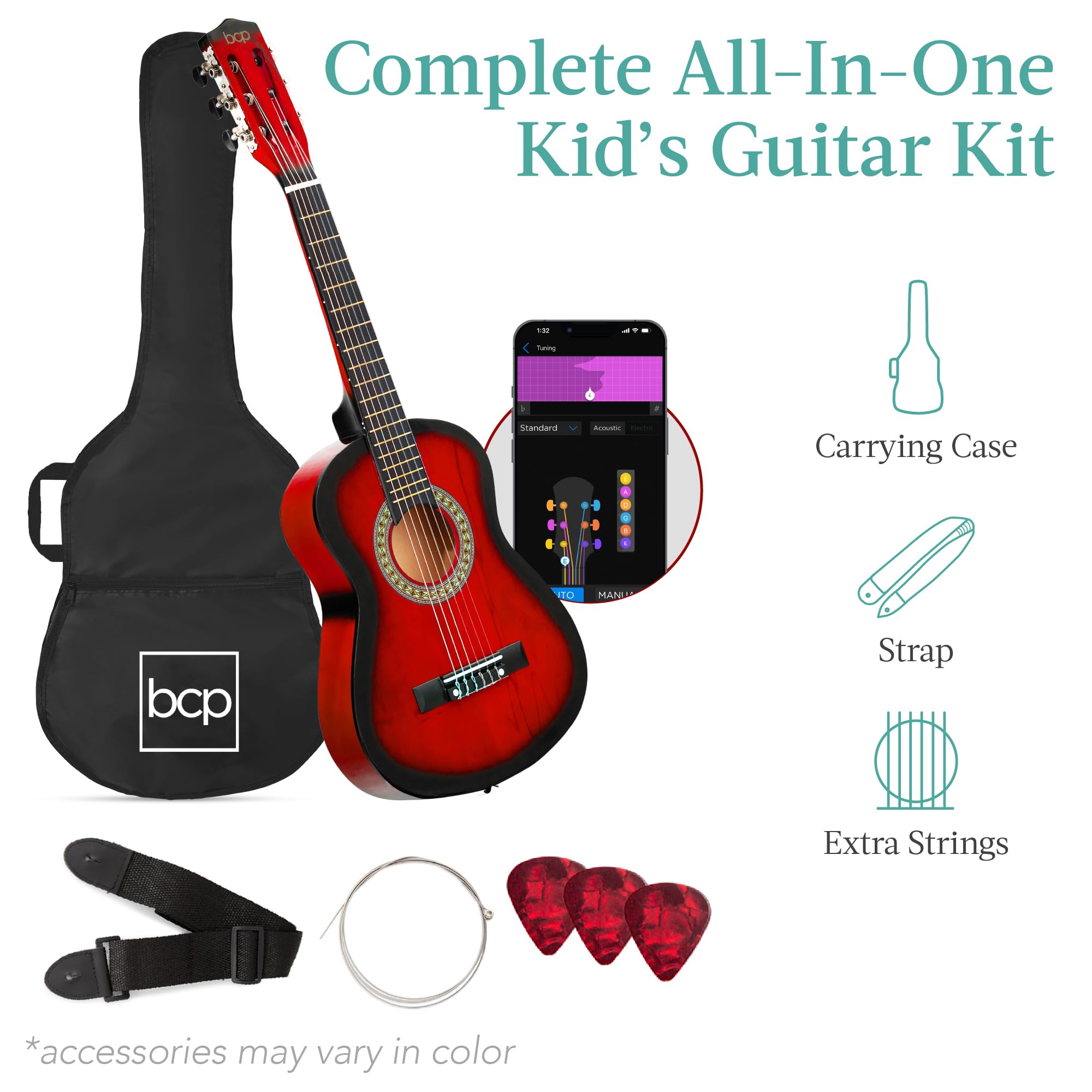 Best Choice Products 30-inch Kids Acoustic Guitar Beginner Starter Kit with Strap, Case, Extra Strings & Rosette Inlay - Redburst | Perfect for Kids Music Lessons, Birthday Gifts & First-Time Players