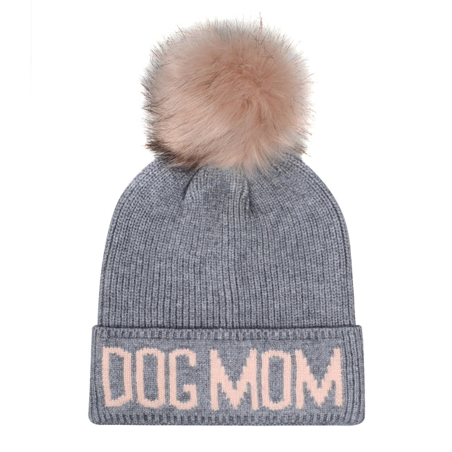 Dog Mom Pompom Knit Beanie - Cute Winter Hat for Dog Lovers - Perfect for Cold Weather, Outdoor Activities & Pet Photoshoots