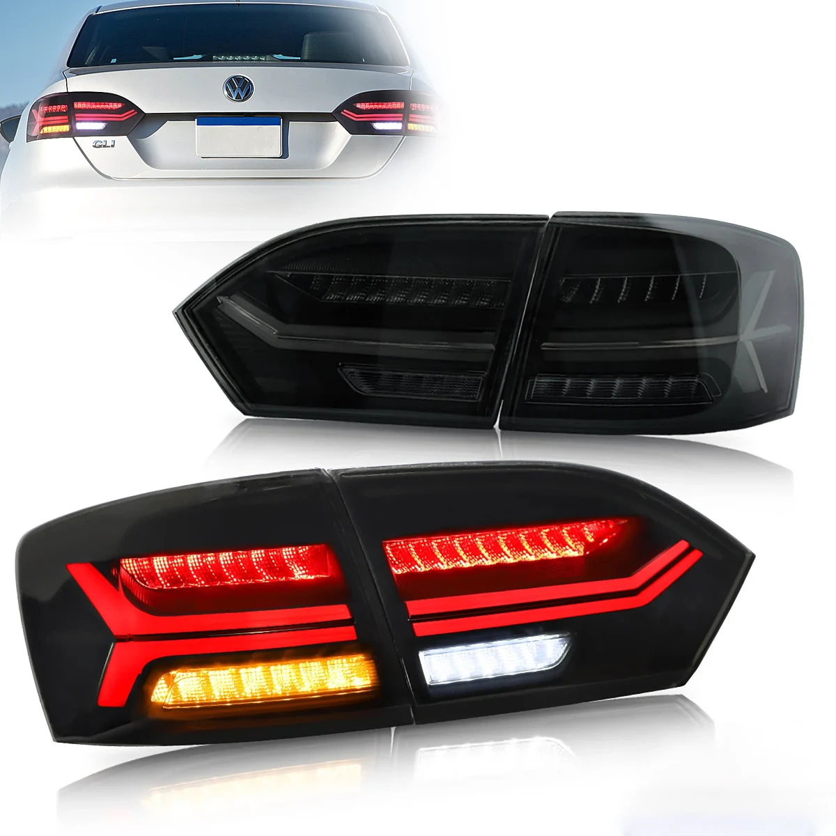 2011-2014 Volkswagen Jetta/Sagitar 6th Gen (A6) LED Tail Light Assembly with Full Sequential Turn Signals - High Visibility Safety Lighting for Night Driving & Custom Styling
