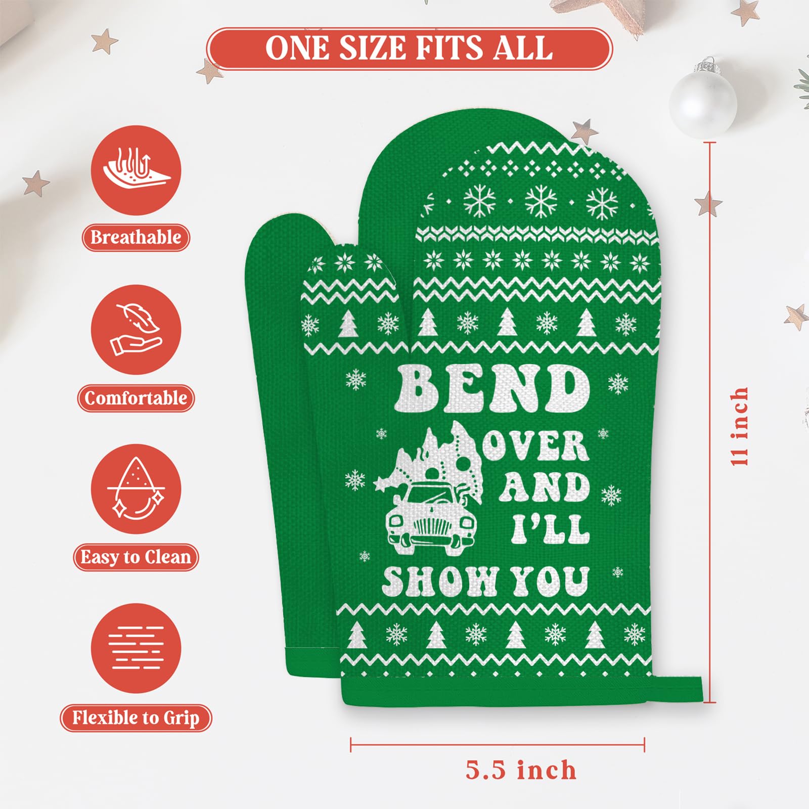 Funny Christmas Oven Mitts and Pot Holders Set of 2 - Griswold Family Christmas Vacation Kitchen Decor - Heat Resistant Baking BBQ Cooking Gloves - Perfect Gift for Holiday Cookie Baking and Festive Kitchen Decorations