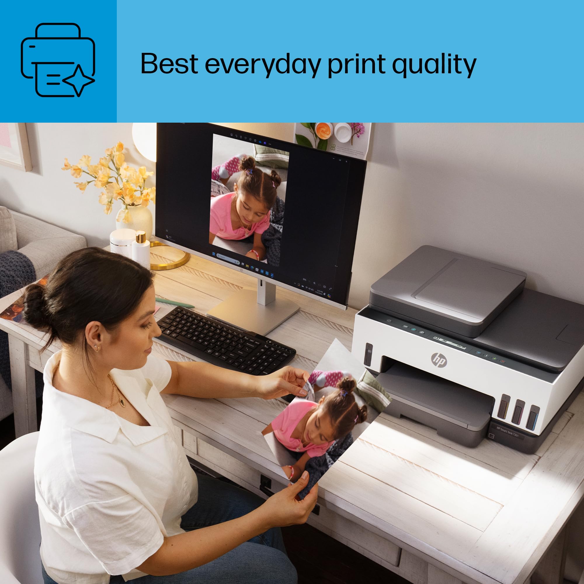 HP Smart-Tank 7301 Wireless All-in-One Inkjet Printer with 2 Years of Ink Supply - Mobile Printing, Scanning, Copying, Auto Document Feeder (28B70A, Gray) - Ideal for Home Office, Small Business & Remote Work