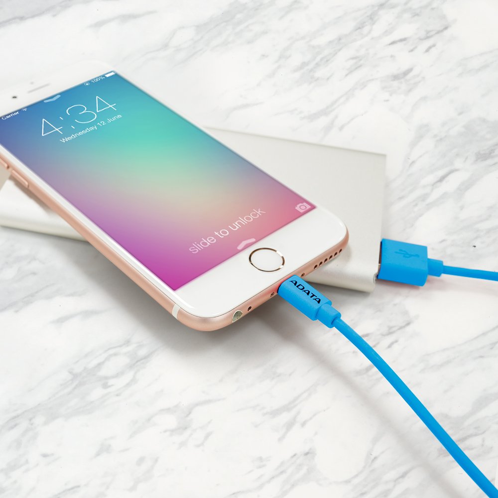 ADATA MFi Certified Lightning Cable for iPhone, iPad - 3.3ft Fast Charging & Sync Cable (Blue) - Durable & Tangle-Free for Home, Office, Travel & Car Charging