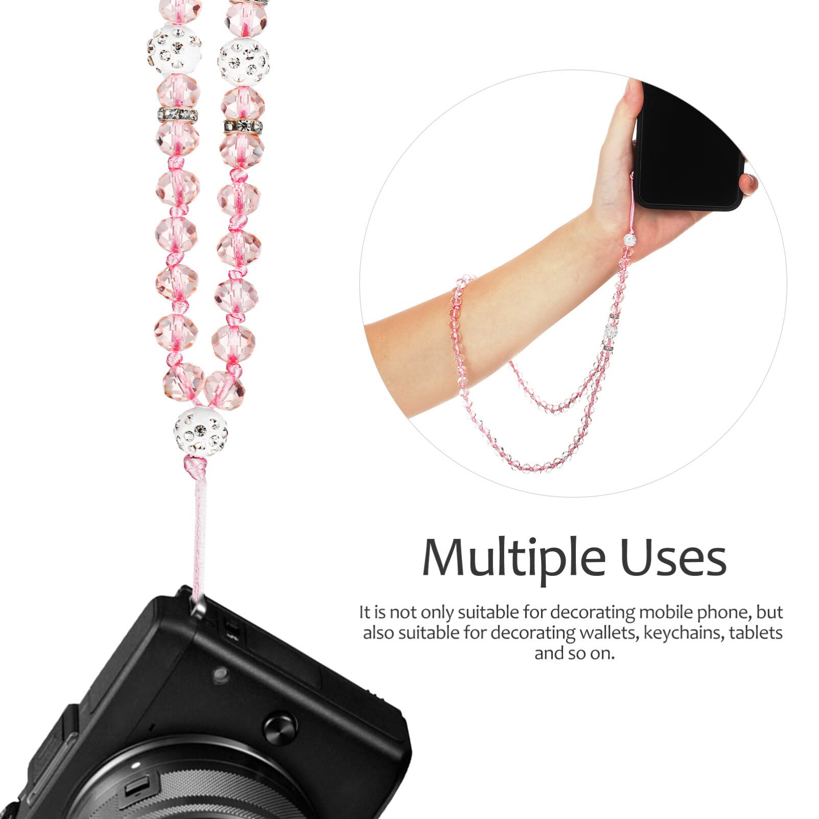 Gatuida 2-Pack Crystal Beaded Phone Lanyard & Wrist Strap - Bling Charm for iPhone, Samsung & Smartphones - Perfect for Parties, Concerts & Everyday Use