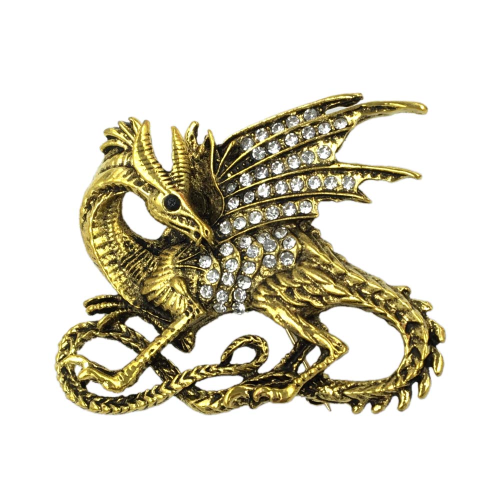 QIDIAN Earofcorn 2-Color Vintage Dragon Brooch Pin - Exaggerated Animal Design Men's Jacket Accessory for Casual Wear & Formal Outfits