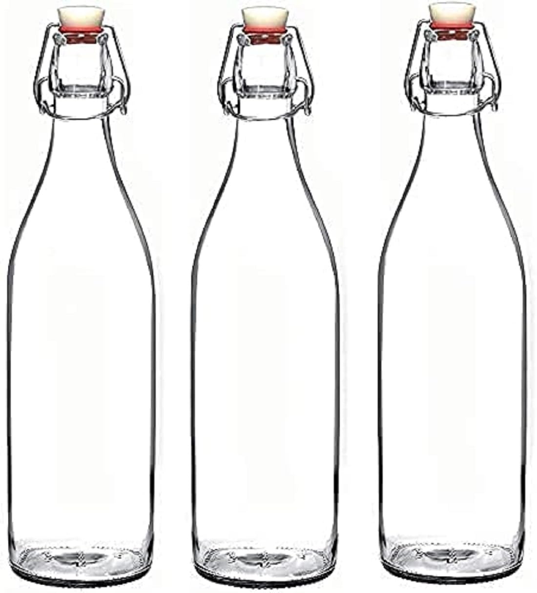 WQR Flip Top Glass Water Bottle - 1 Liter Leak Proof Swing Top Bottle with Airtight Stopper - Perfect for Water, Juice, Beer, Oil, Vinegar & Soda Storage - Clear Glass Beverage Container (Pack of 4) - Ideal for Home, Office, Camping & Outdoor Activities